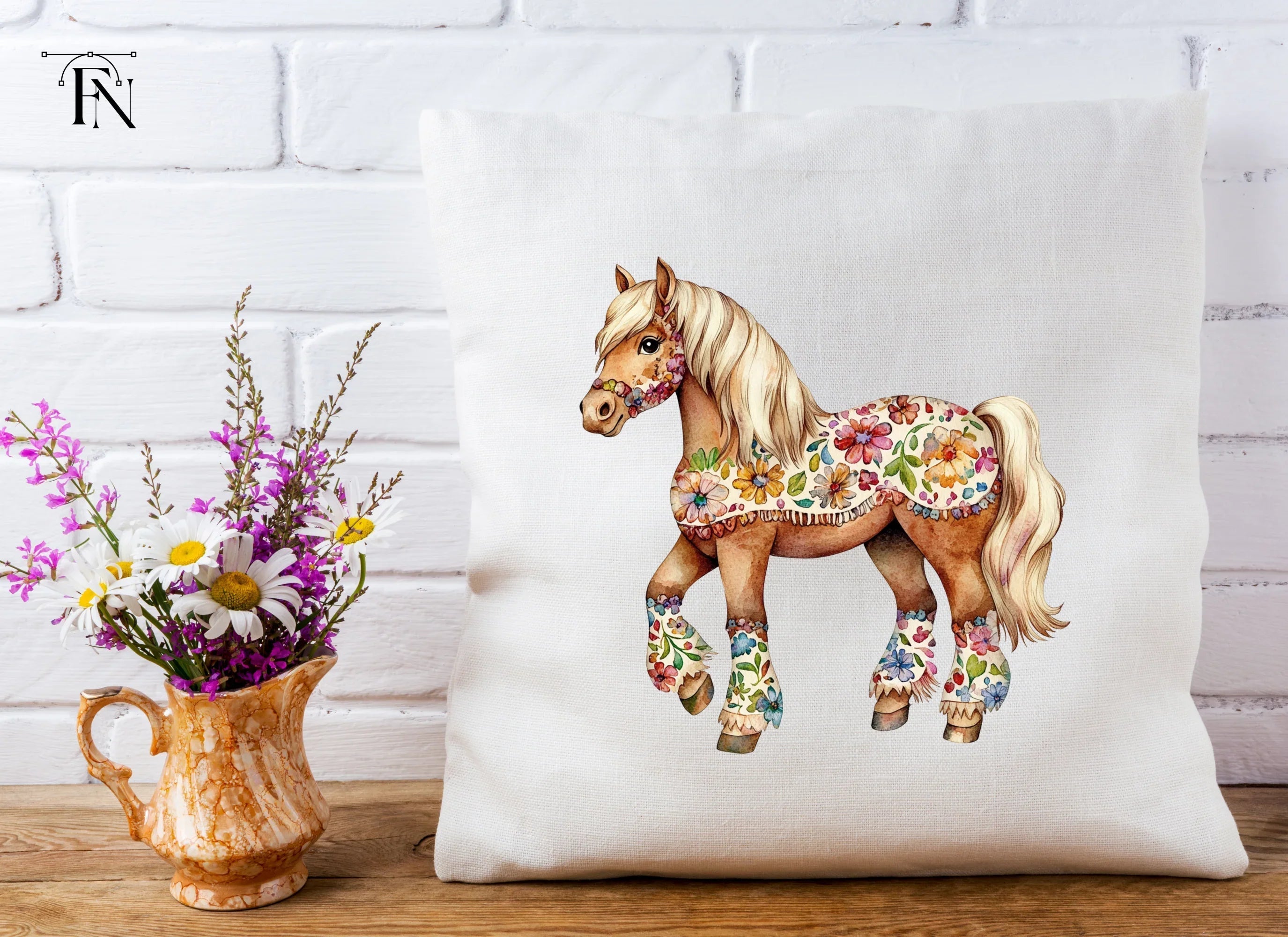 Floral Decorated Horses Clipart Bundle