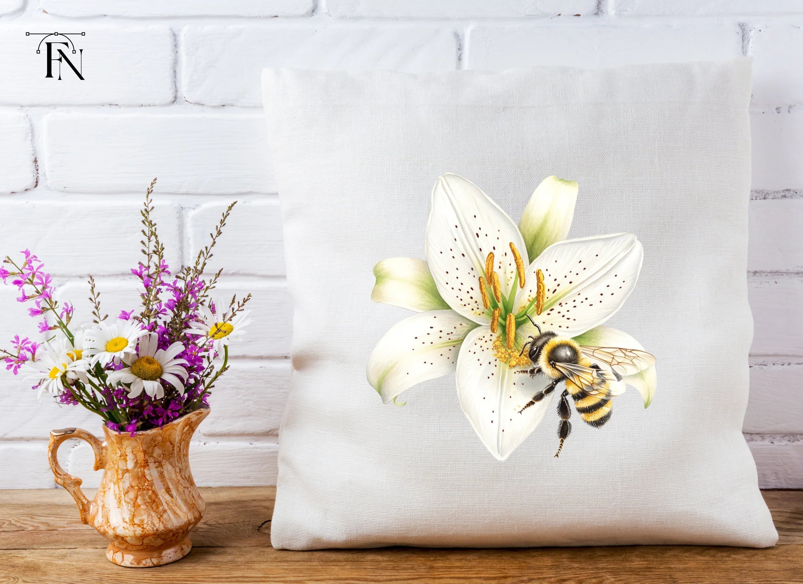 Bumblebees on White Lilies Clipart Bundle