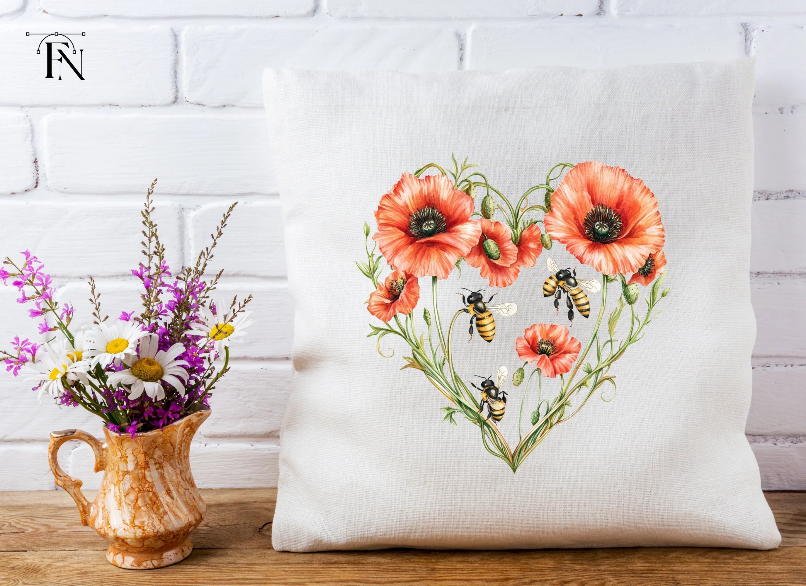 Poppy and Bee Heart Clipart Bundle