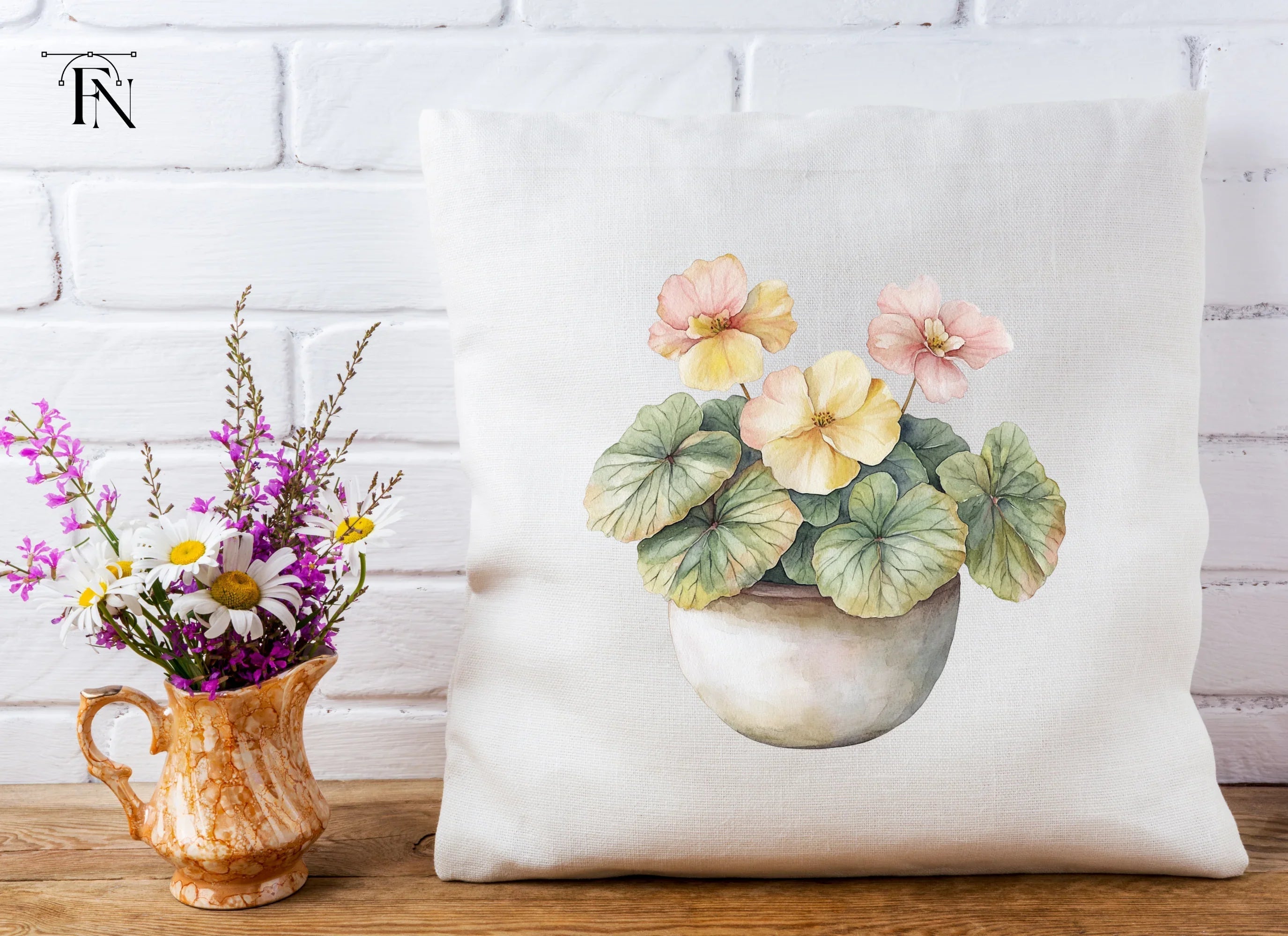 Potted Begonia Flower Clipart Bundle