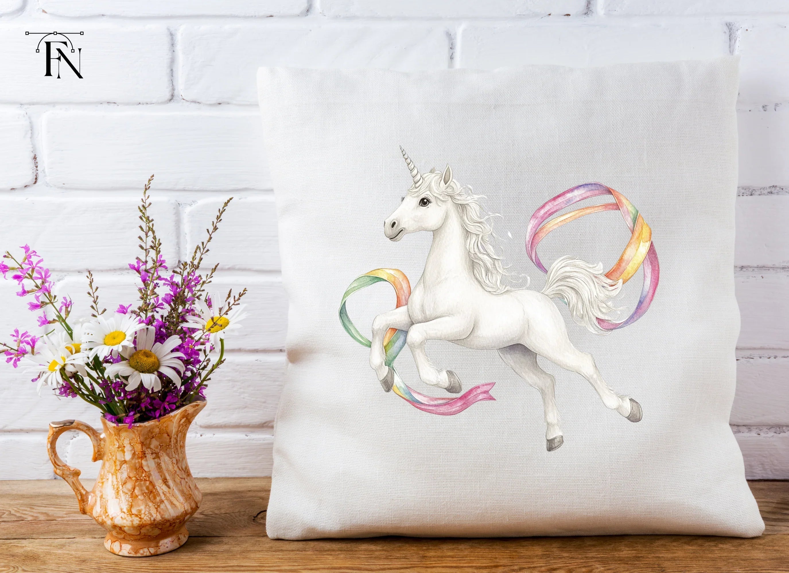 Majestic Unicorns with Rainbow Ribbons Clipart Bundle