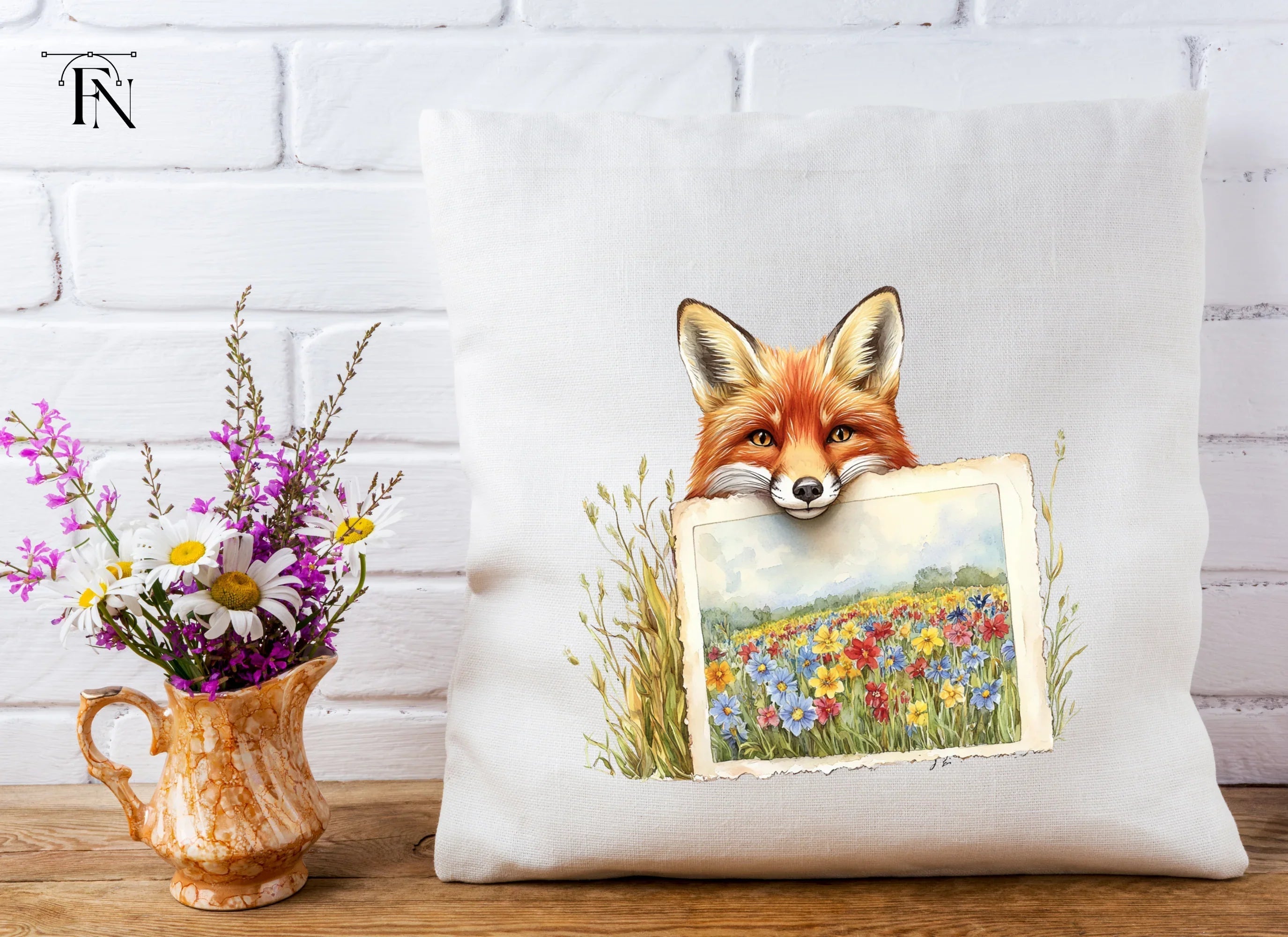 Fox and Wildflower Field Clipart Bundle