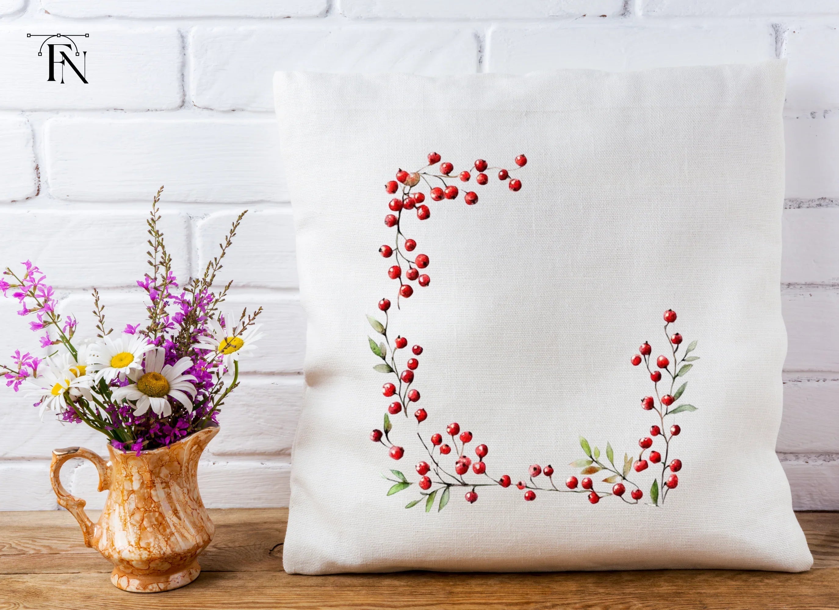 Red Berry Leaf Frames Clipart Bundle