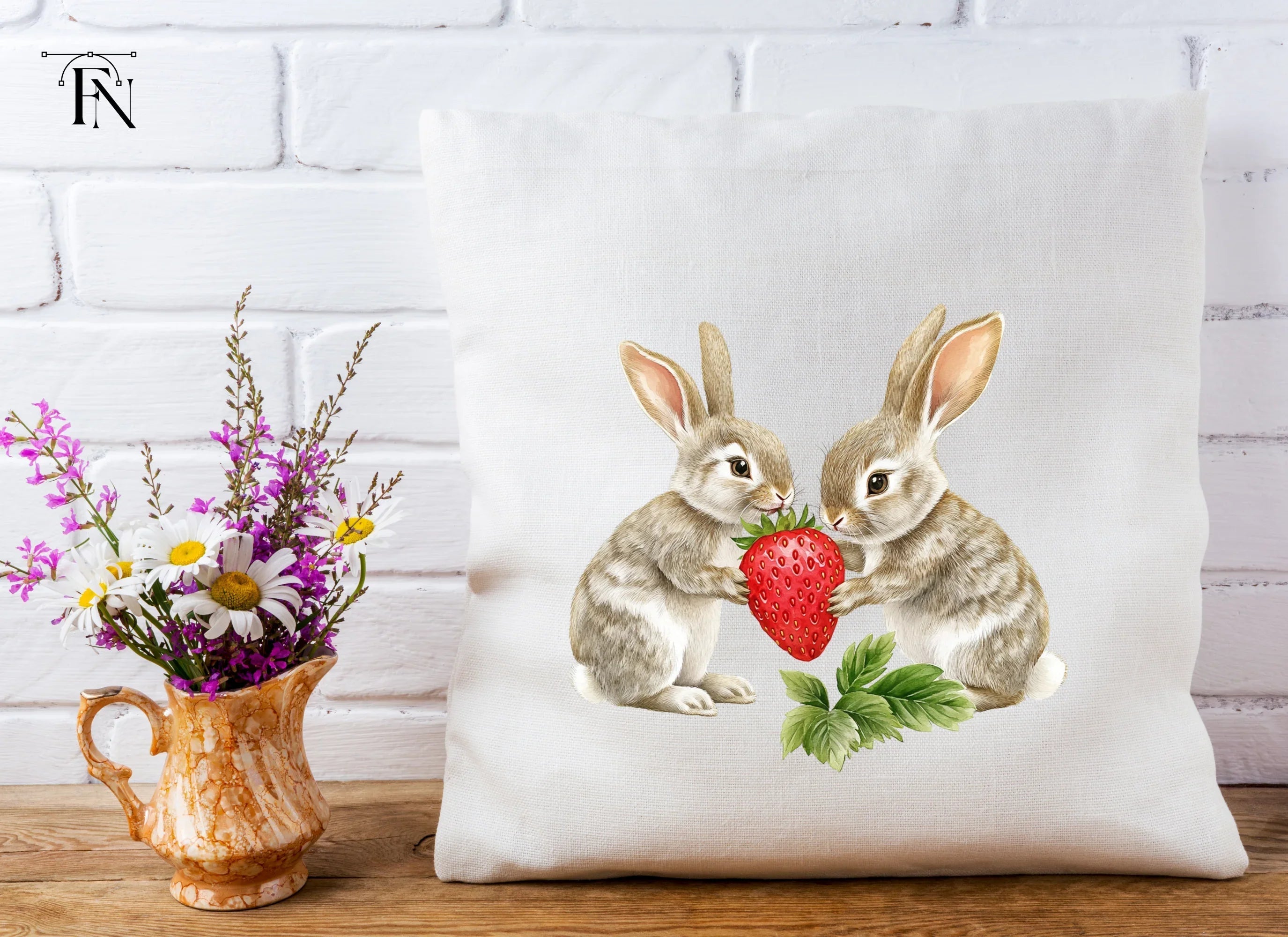 Cute Bunny Strawberry Clipart Bundle