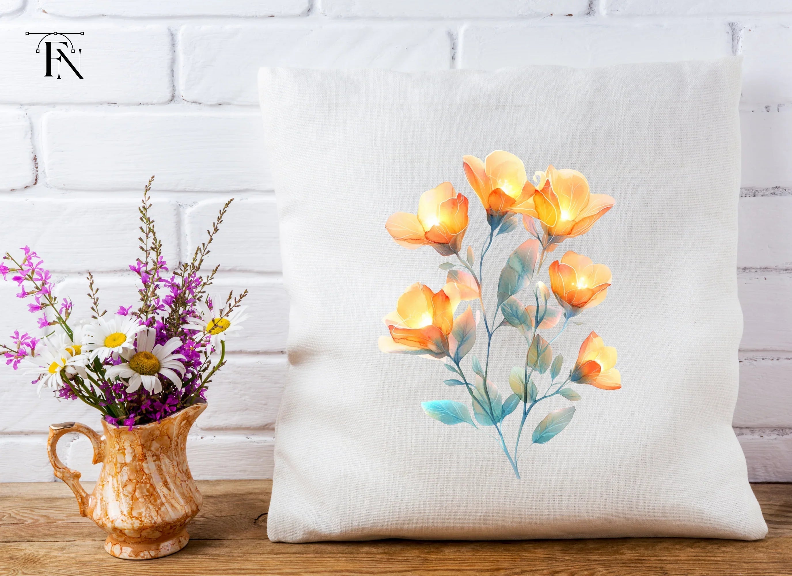 Glowing Orange Floral Bouquet Clipart Bundle