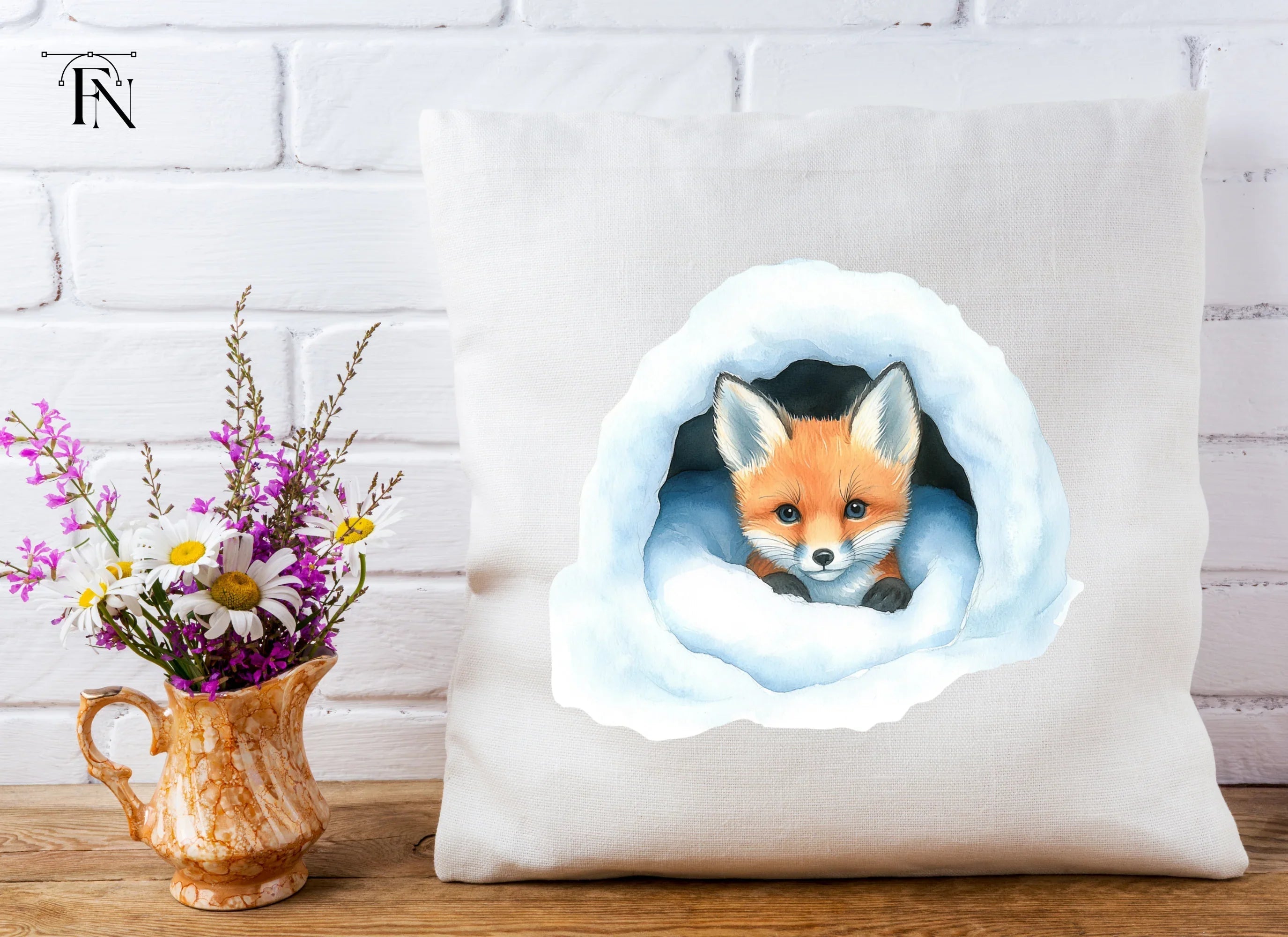 Baby Foxes in Log and Snow Clipart Bundle