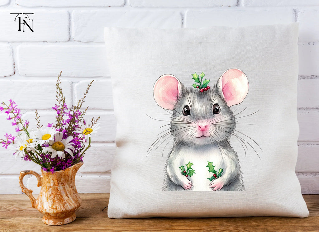 Festive Mouse with Holly Clipart Bundle