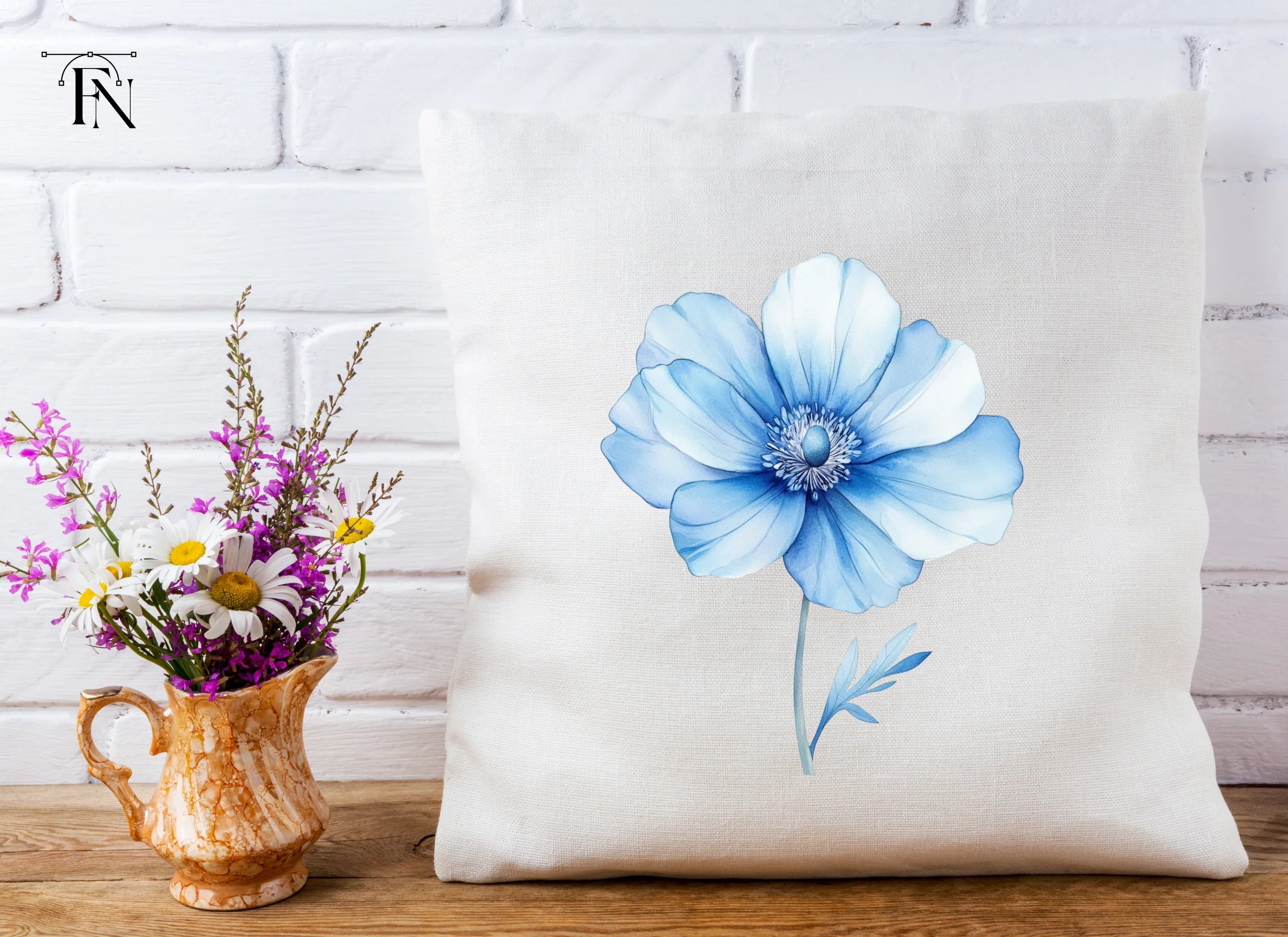 Blue Anemone Flower Clipart Bundle
