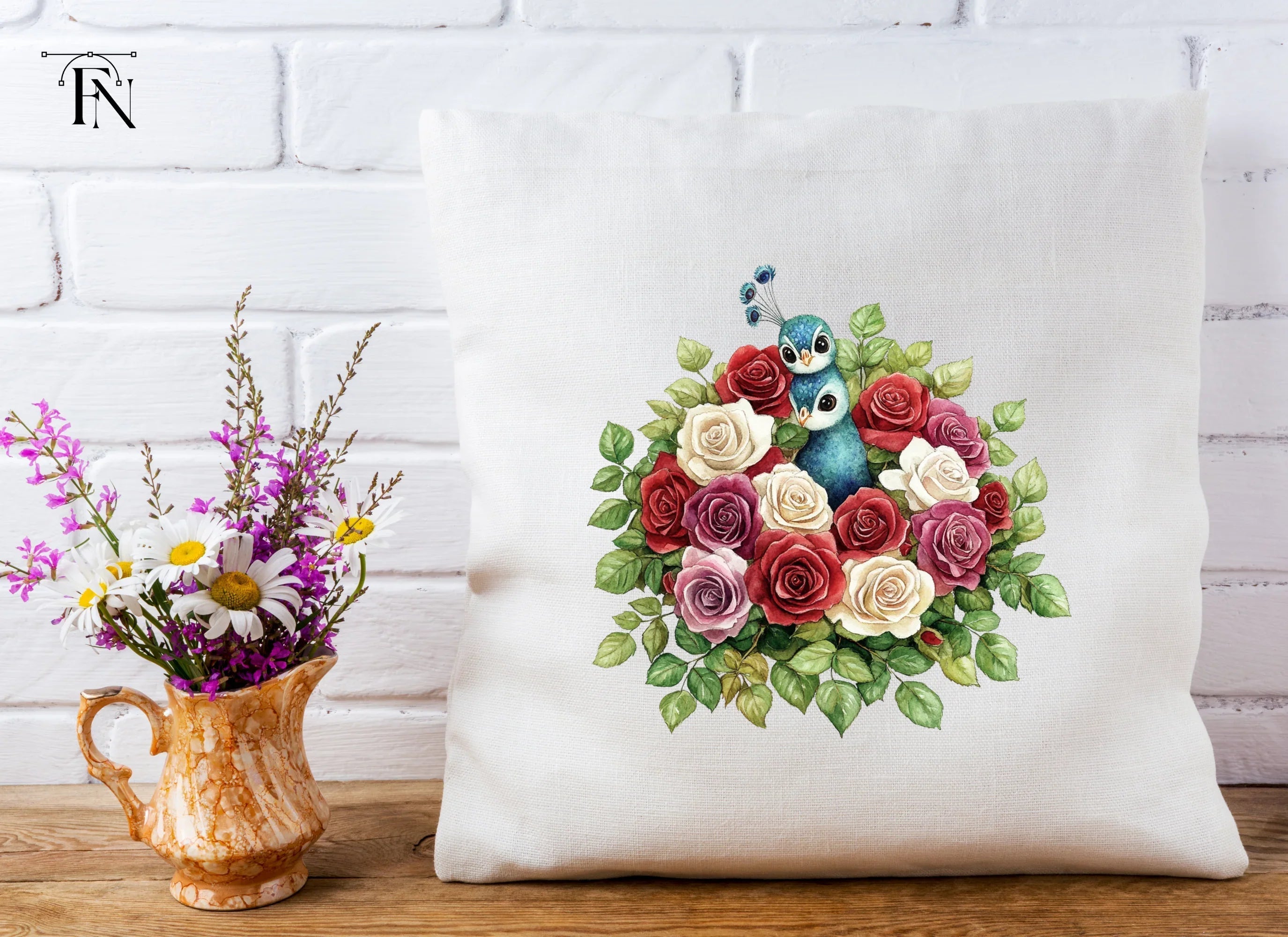 Peacock and Rose Bouquet Clipart Bundle