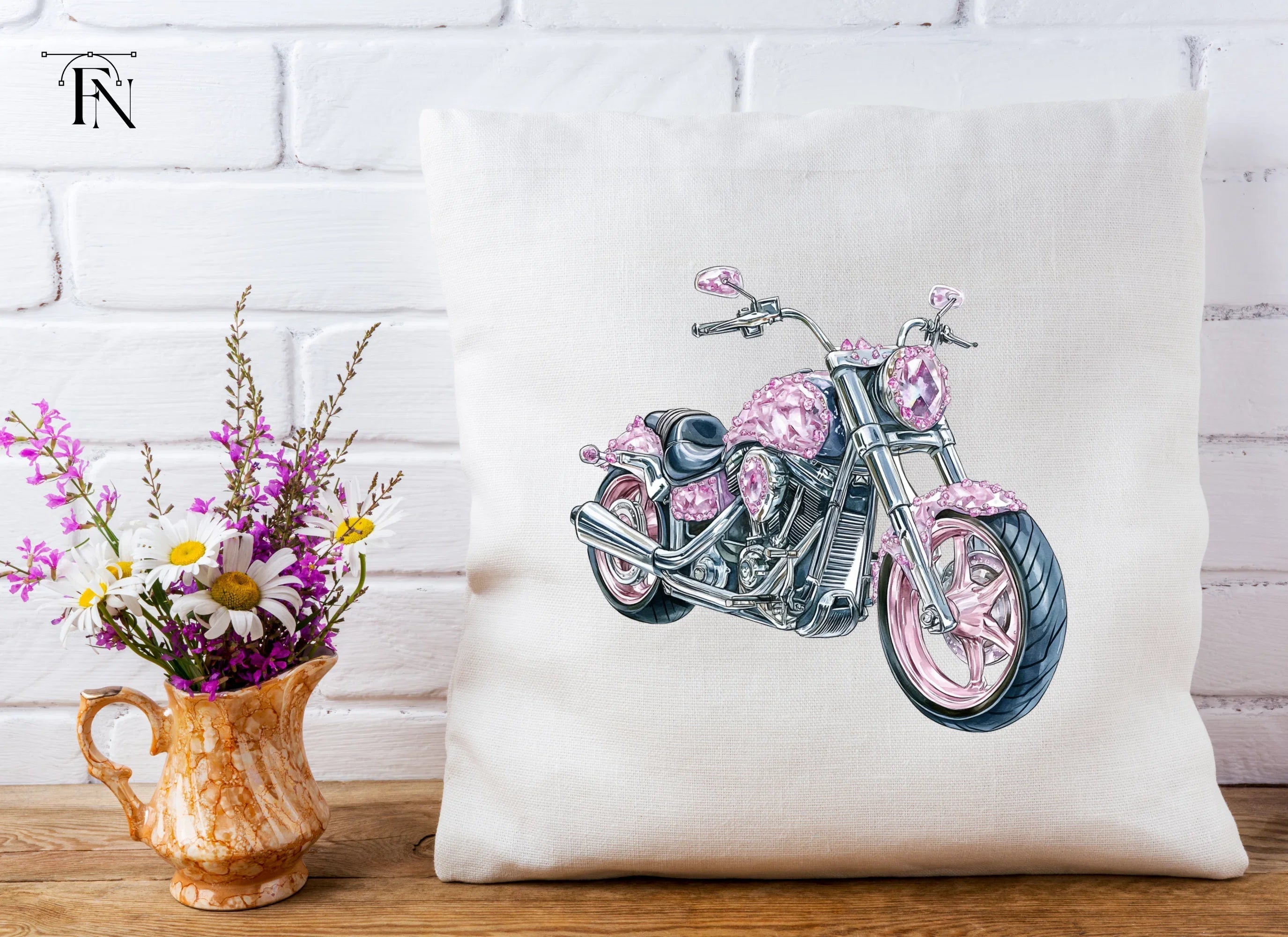 Pink Gemstone Motorcycle Clipart Bundle