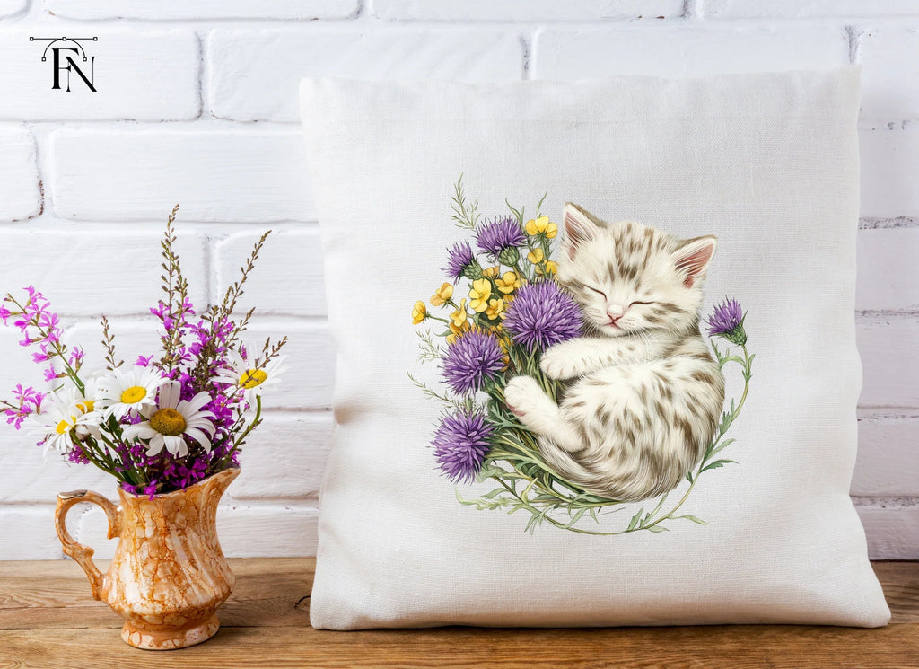 Sleeping Kitten in Wildflower Bouquet Clipart Bundle
