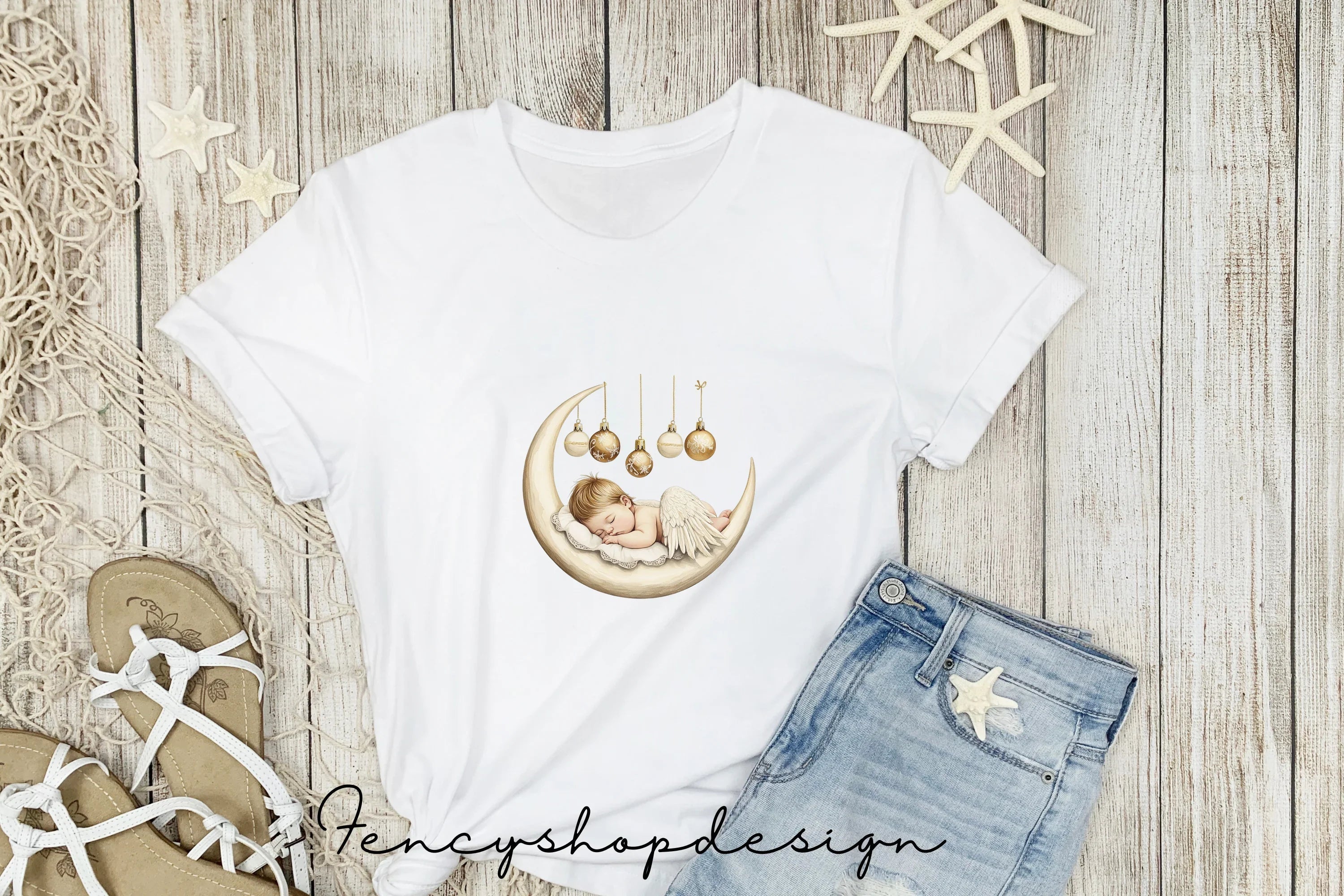 Baby on Moon Christmas Clipart Bundle
