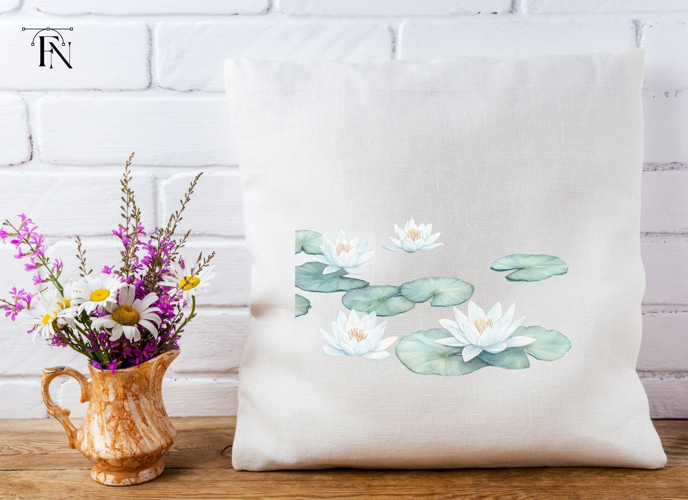 White Water Lilies and Pads Clipart Bundle