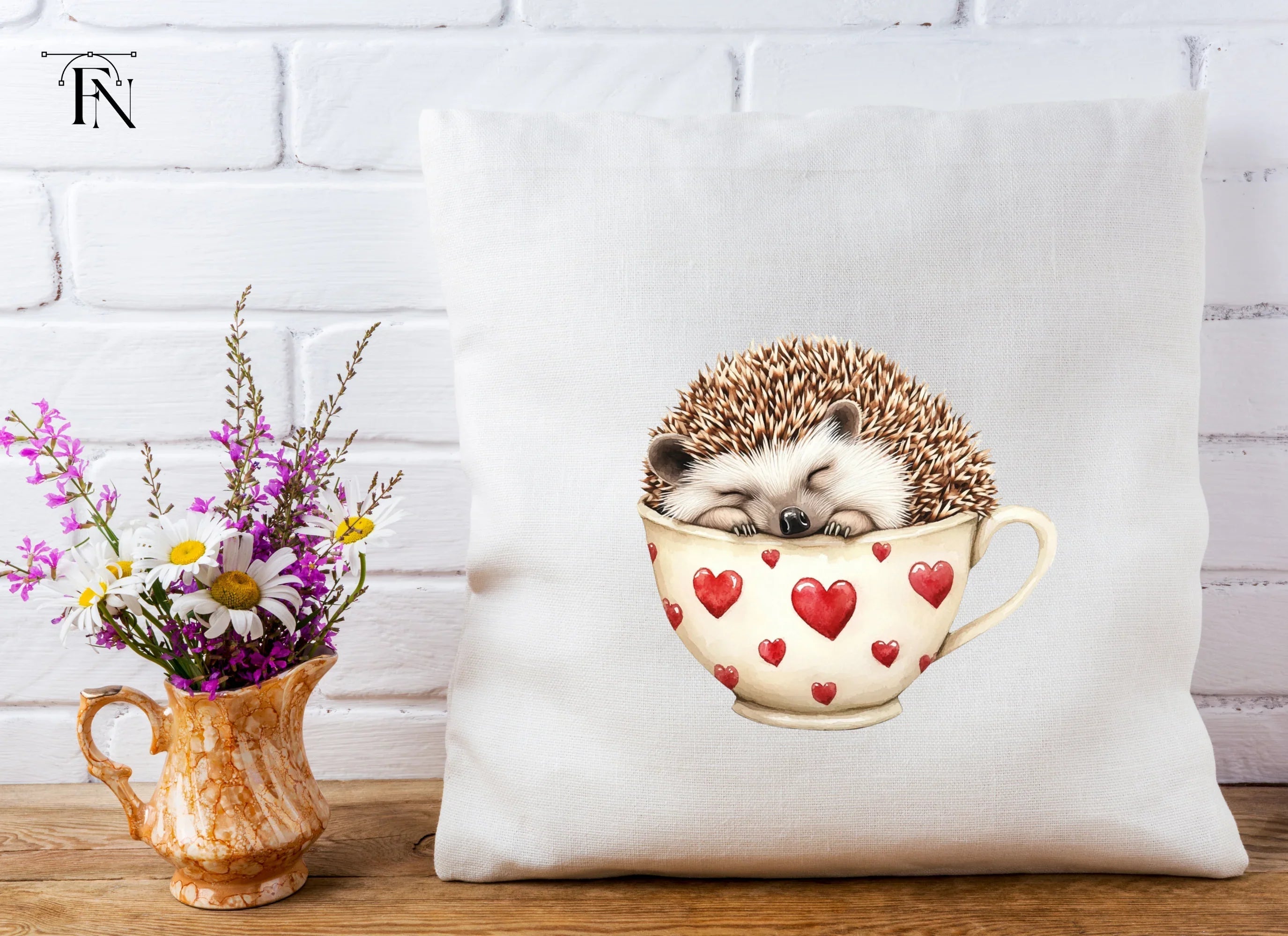 Cute Sleeping Hedgehogs in Heart Cups Clipart Bundle