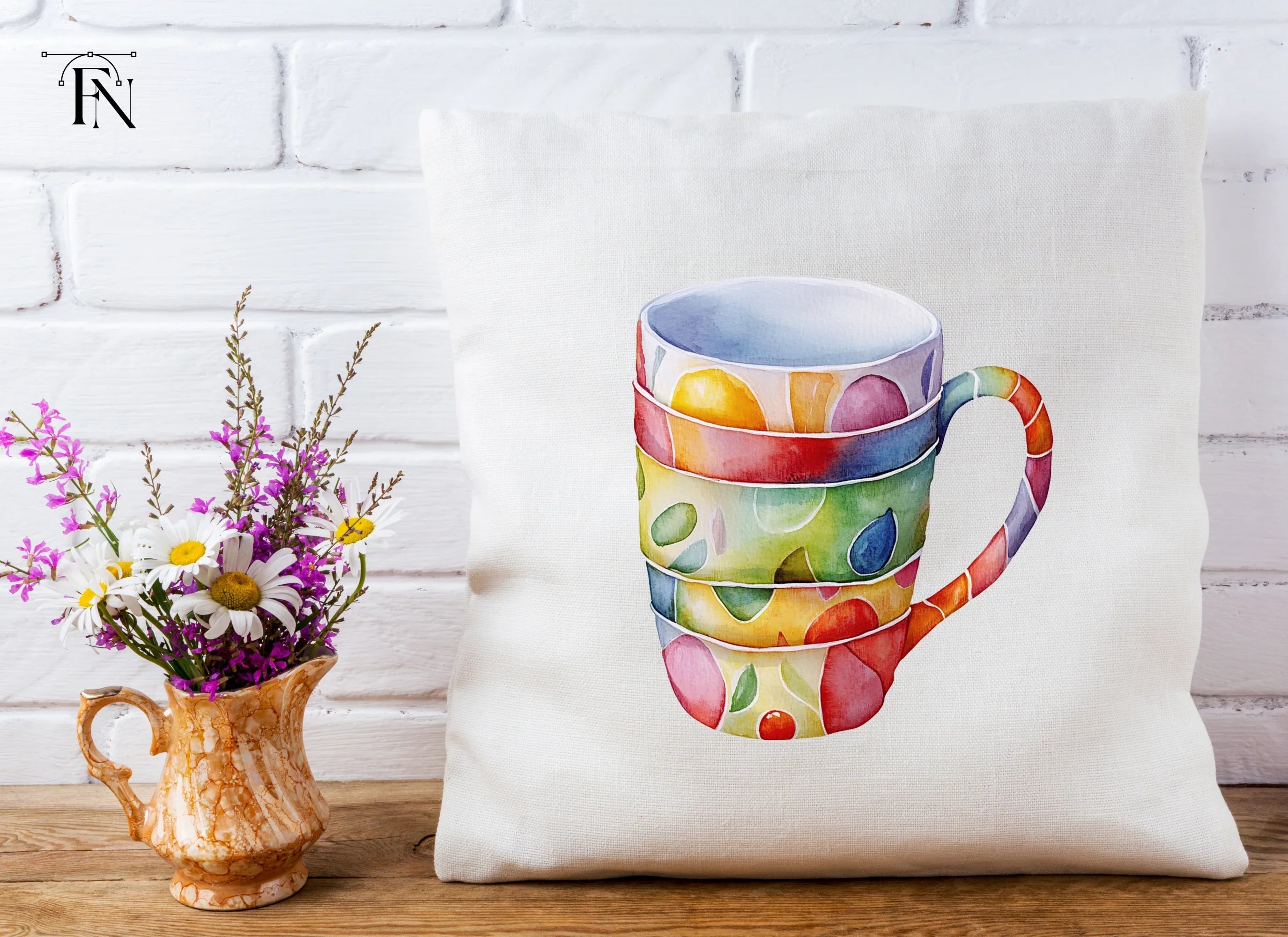 Stacked Striped Mugs Clipart Bundle