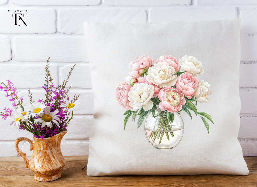 Pink and White Peonies in Glass Vases Clipart Bundle