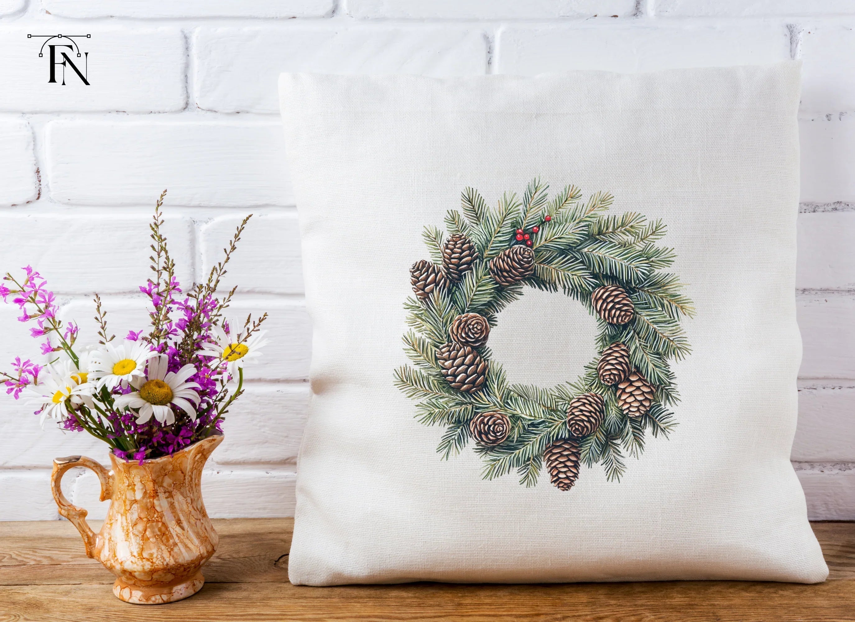 Christmas Pine Cone Wreath Clipart Bundle