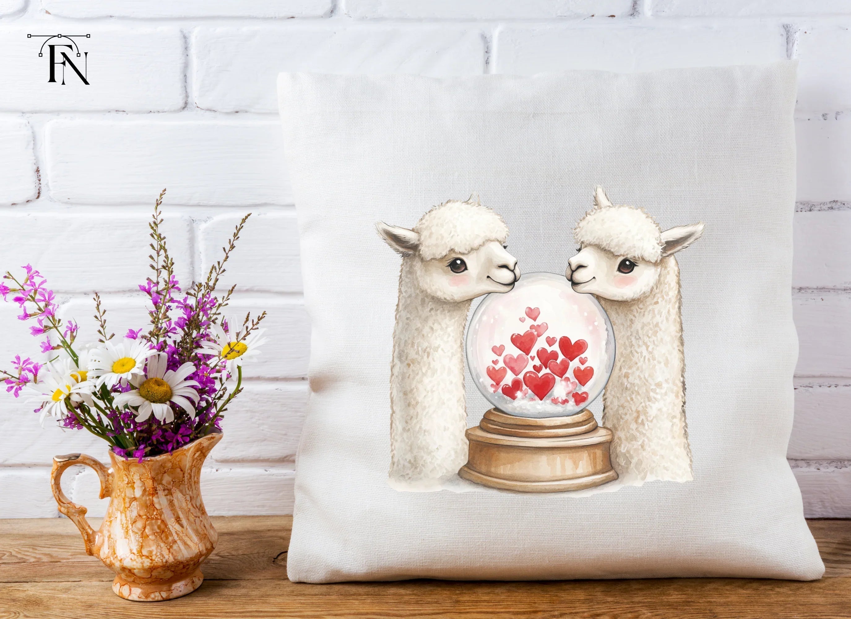 Cute Alpaca Couple Love Snow Globe Clipart Bundle