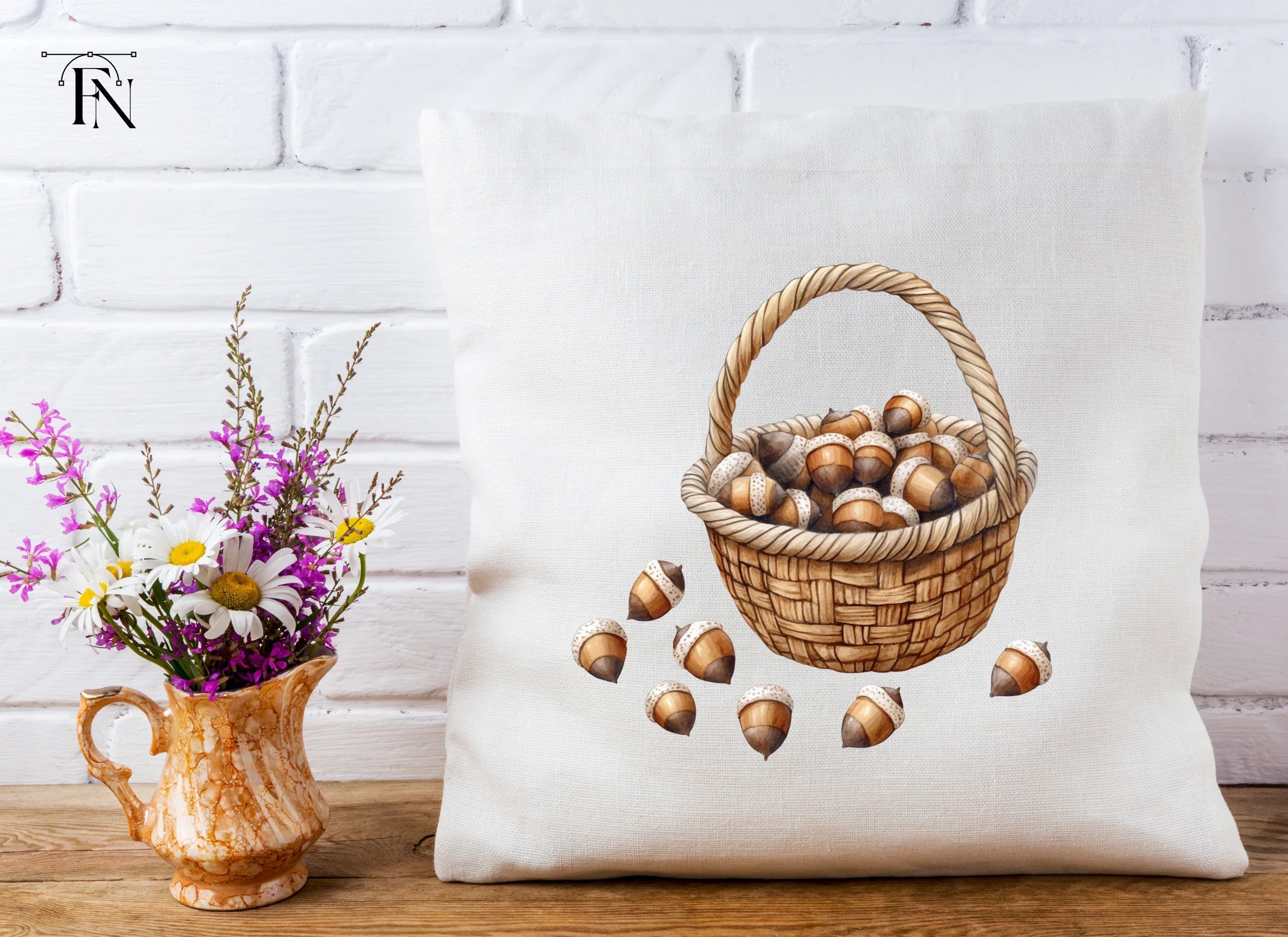 Autumn Acorn Baskets Clipart Bundle