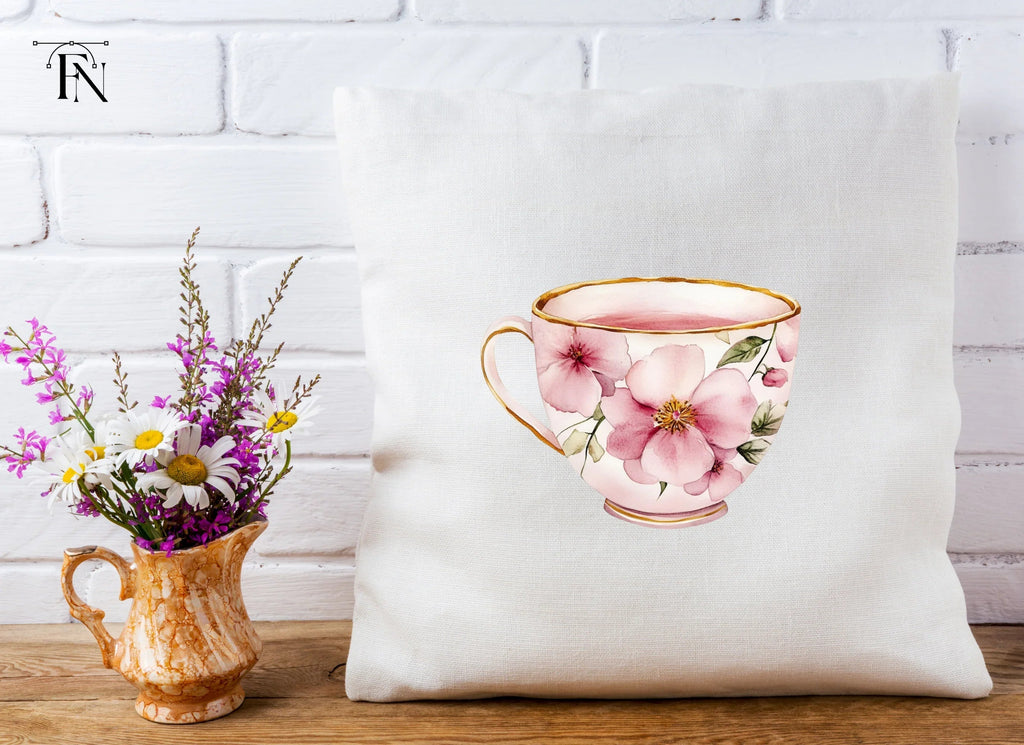Pink Blossom Teacups Clipart Bundle