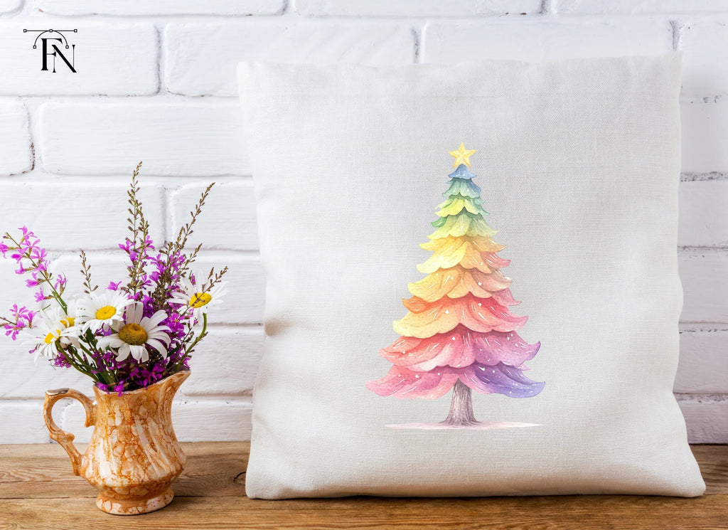 Hand Painted Rainbow Christmas Tree Clipart Bundle