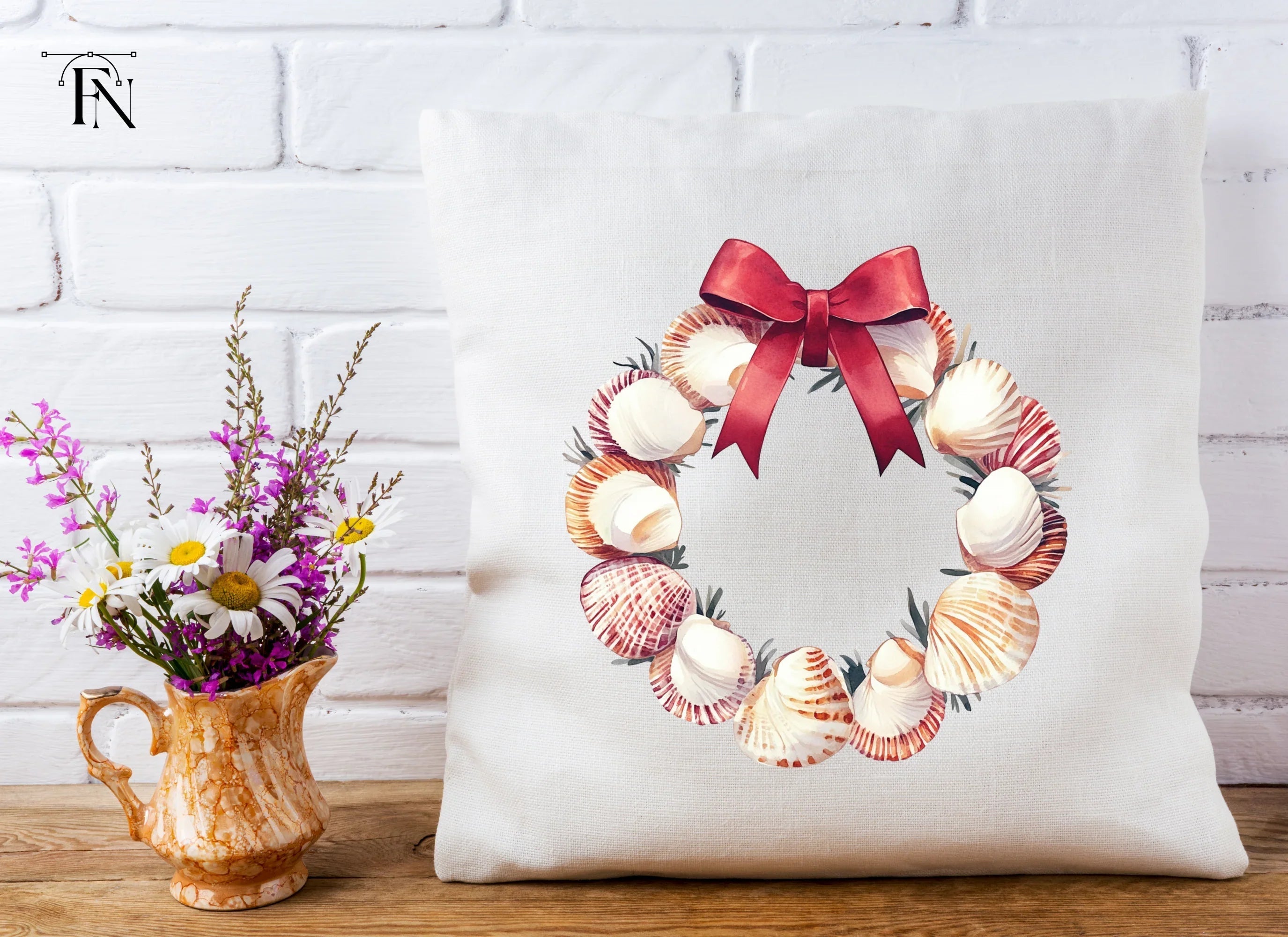 Seashell Christmas Wreath Clipart Bundle