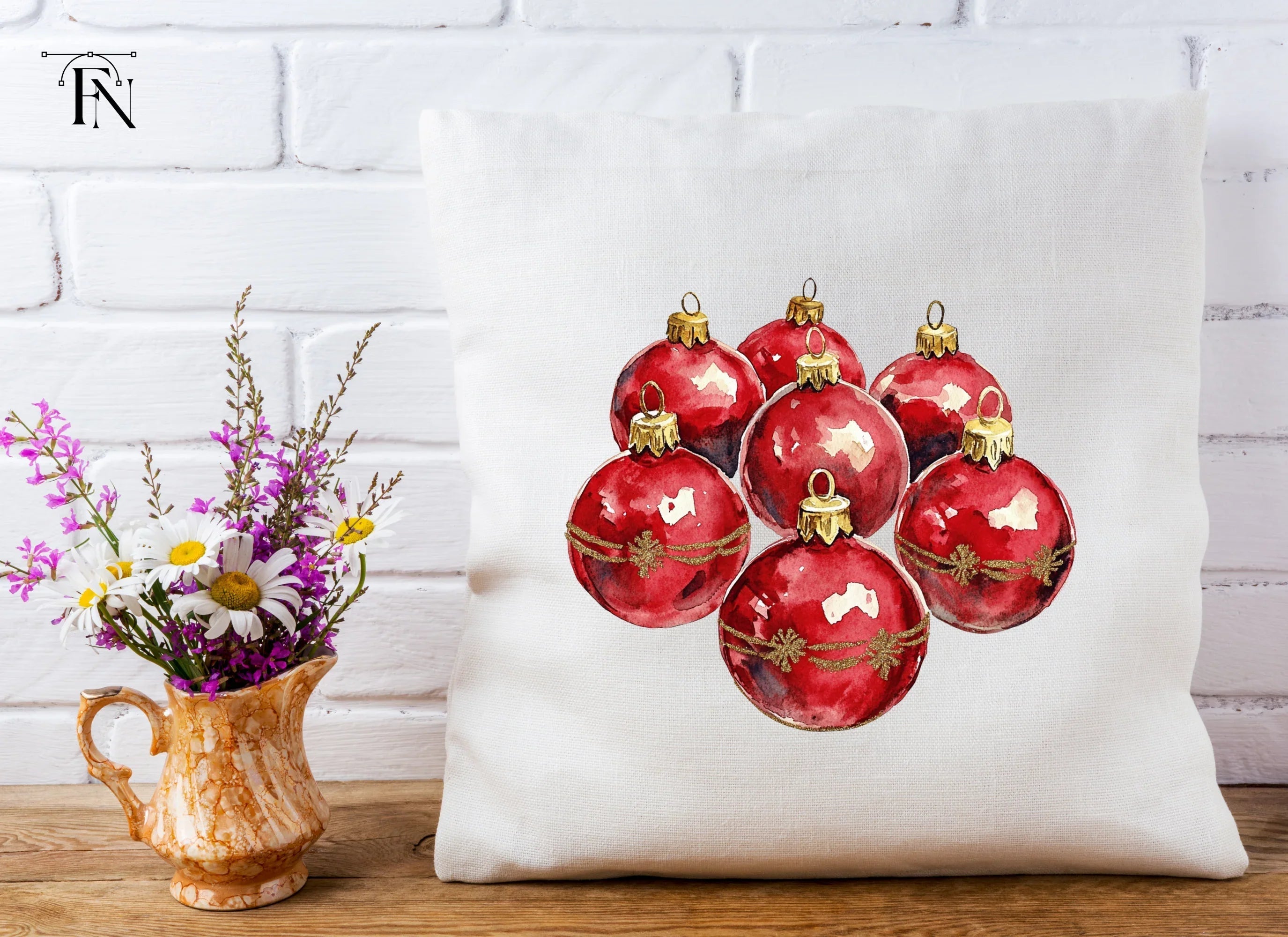 Red Christmas Ornaments Clipart Bundle