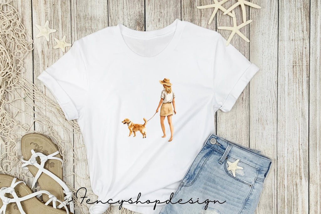 Woman Walking Dog Clipart Bundle