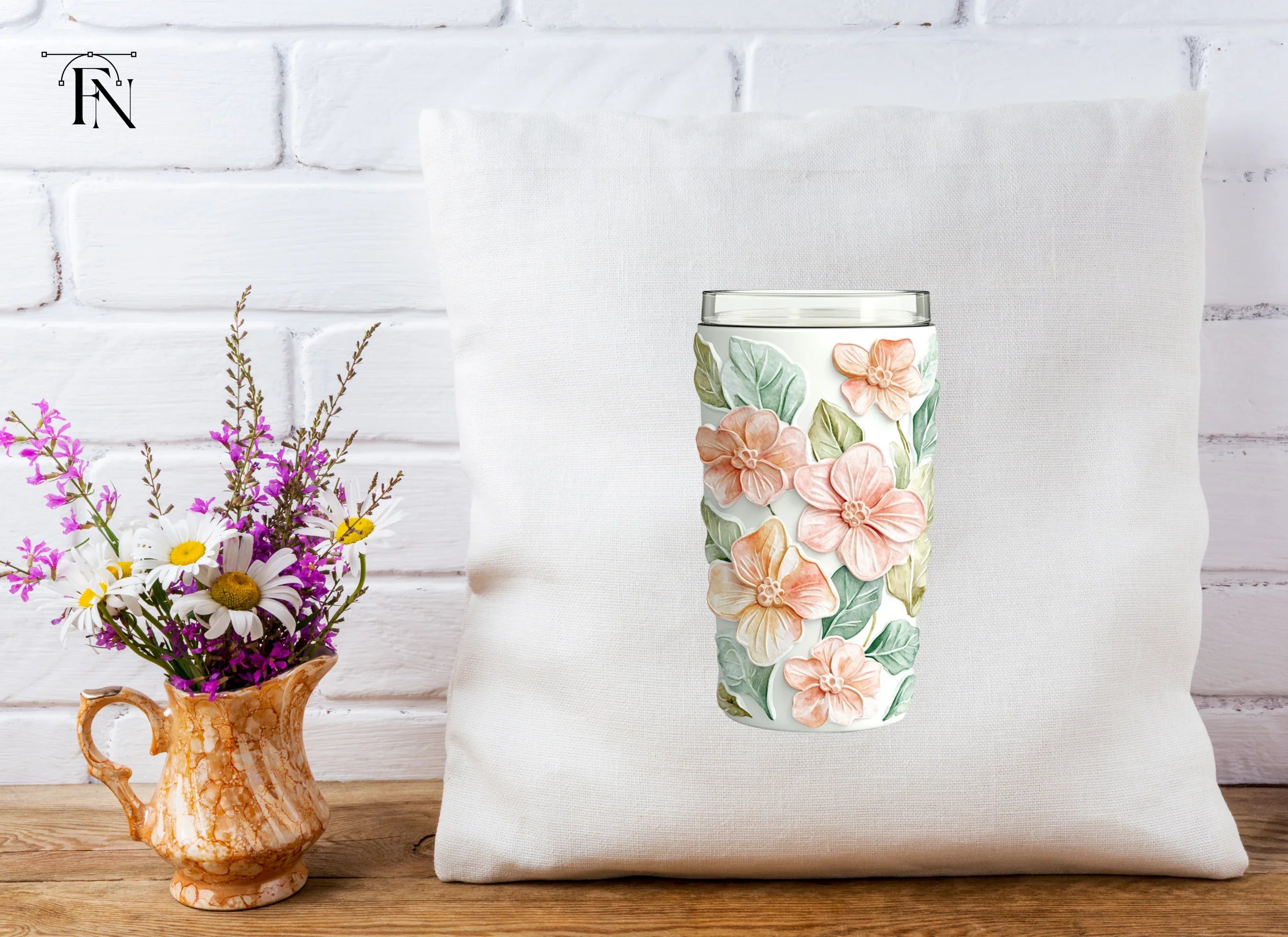 Charming Peach Floral Tumbler Clipart Bundle