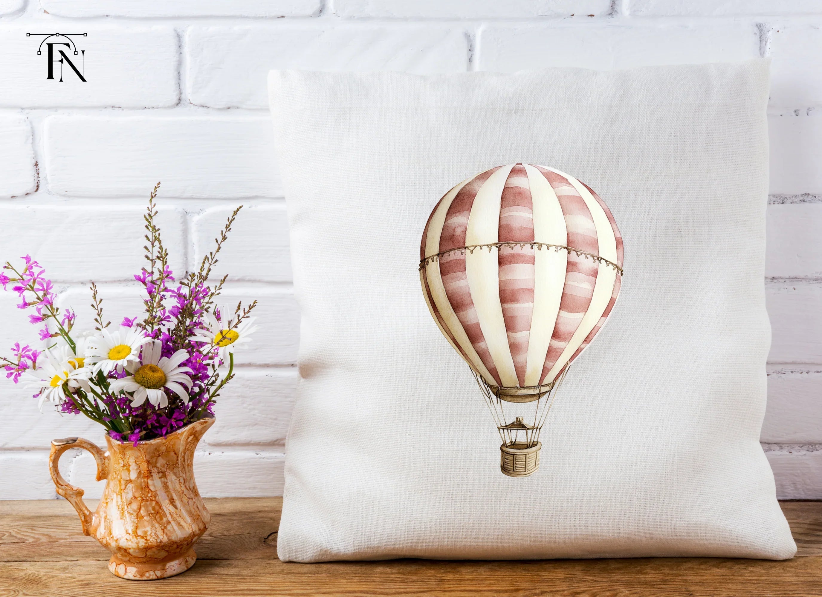 Striped Hot Air Balloon Clipart Bundle