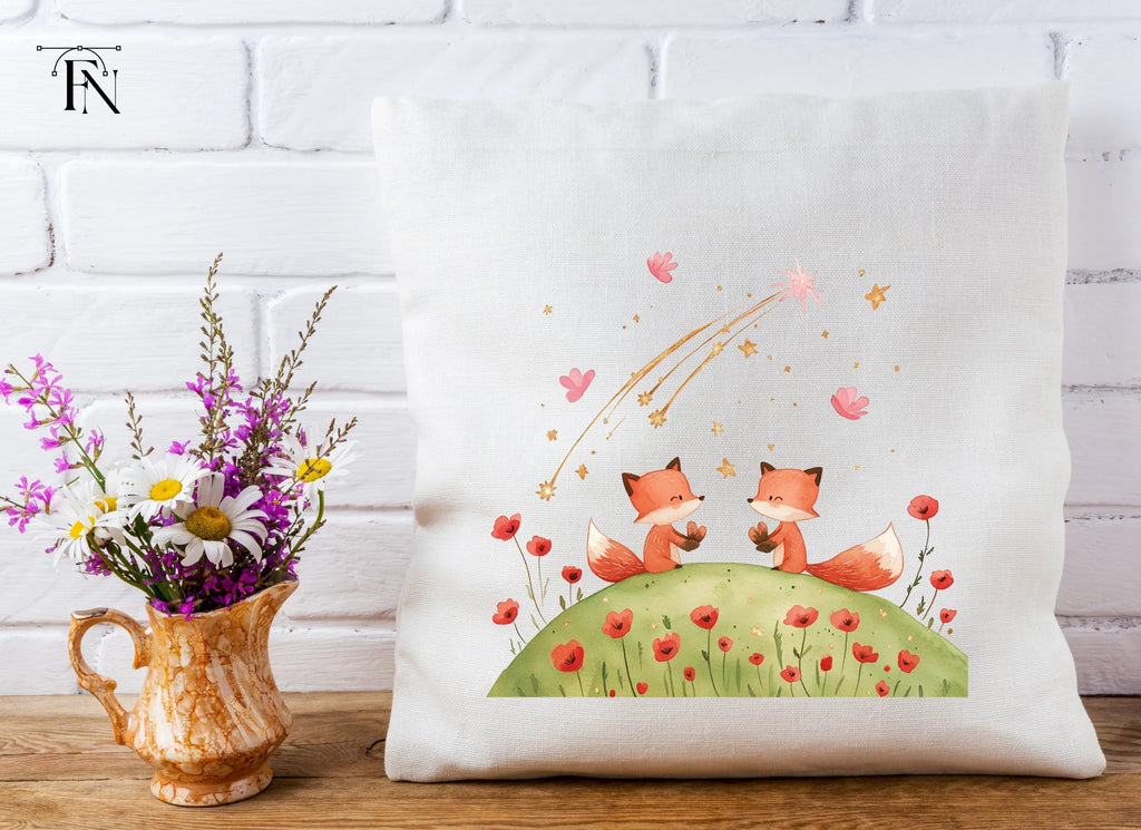 Cute Foxes Under Shooting Star Clipart Bundle