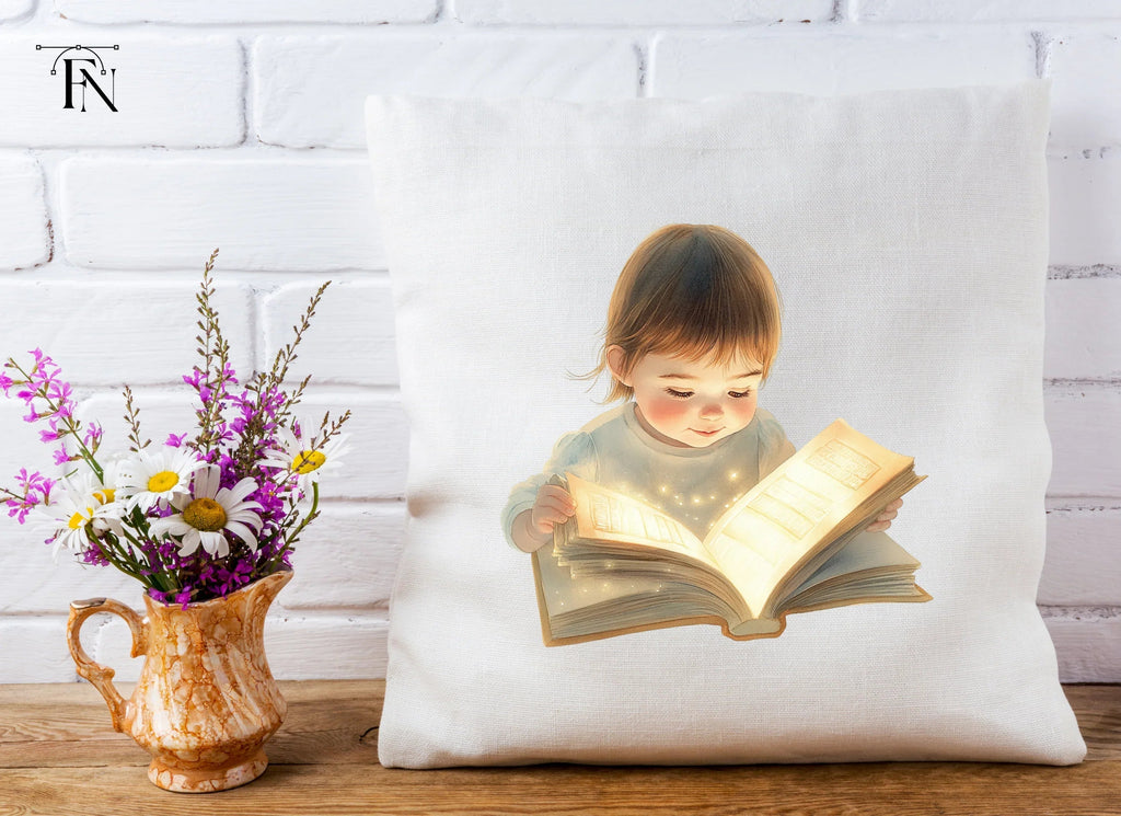 Cute Baby Girl Reading Magical Book Clipart Bundle