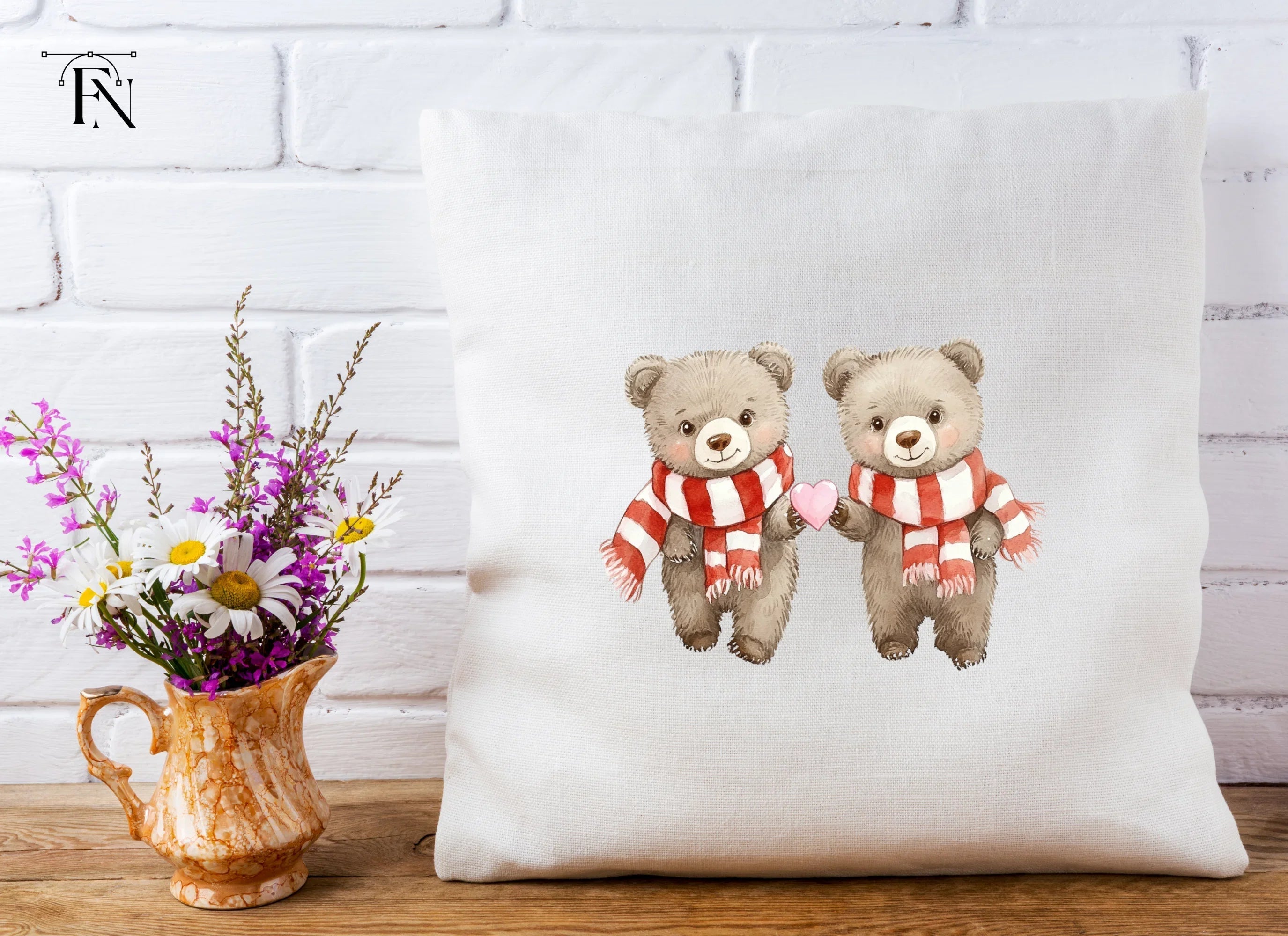 Sweet Bear Couple with Scarves and Hearts Clipart Bundle