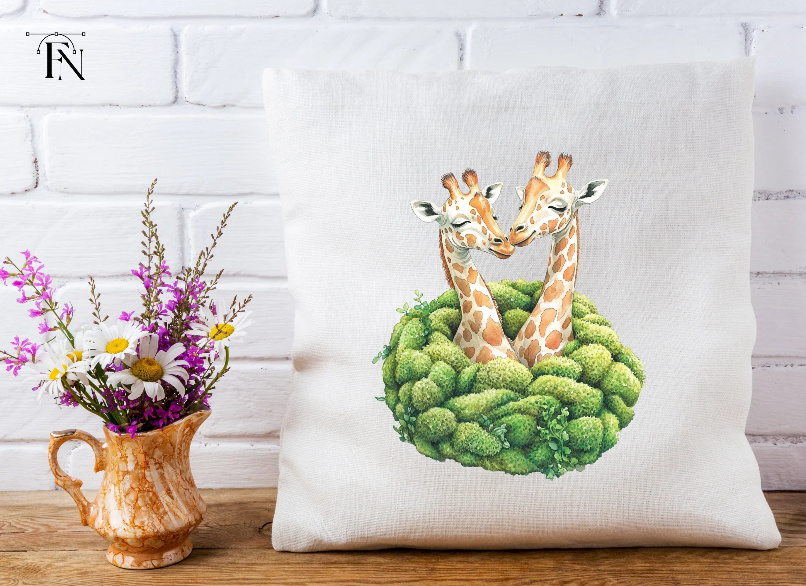Cute Giraffe Couples in Moss Nests Clipart Bundle