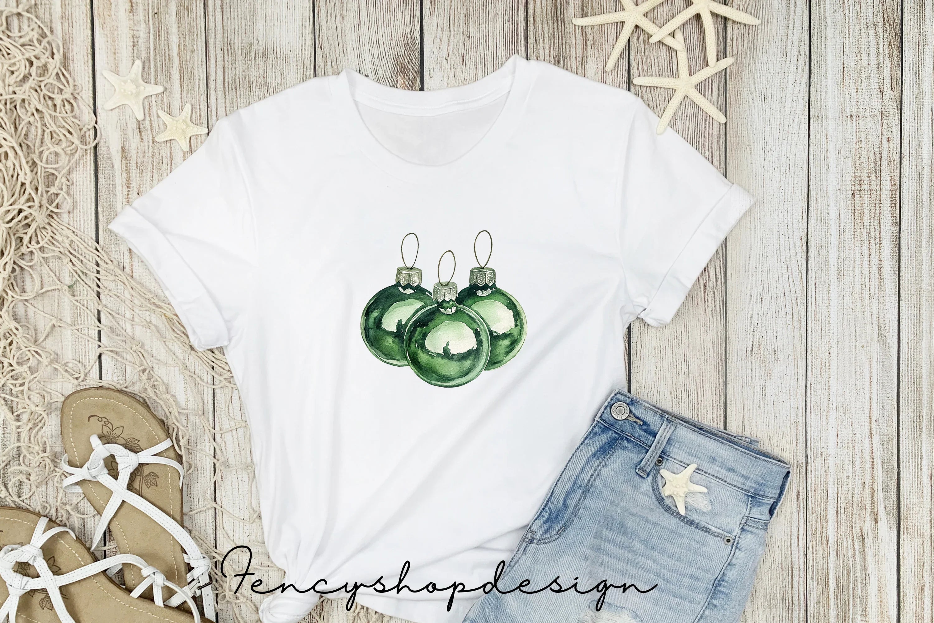 Green Christmas Ornaments Clipart Bundle