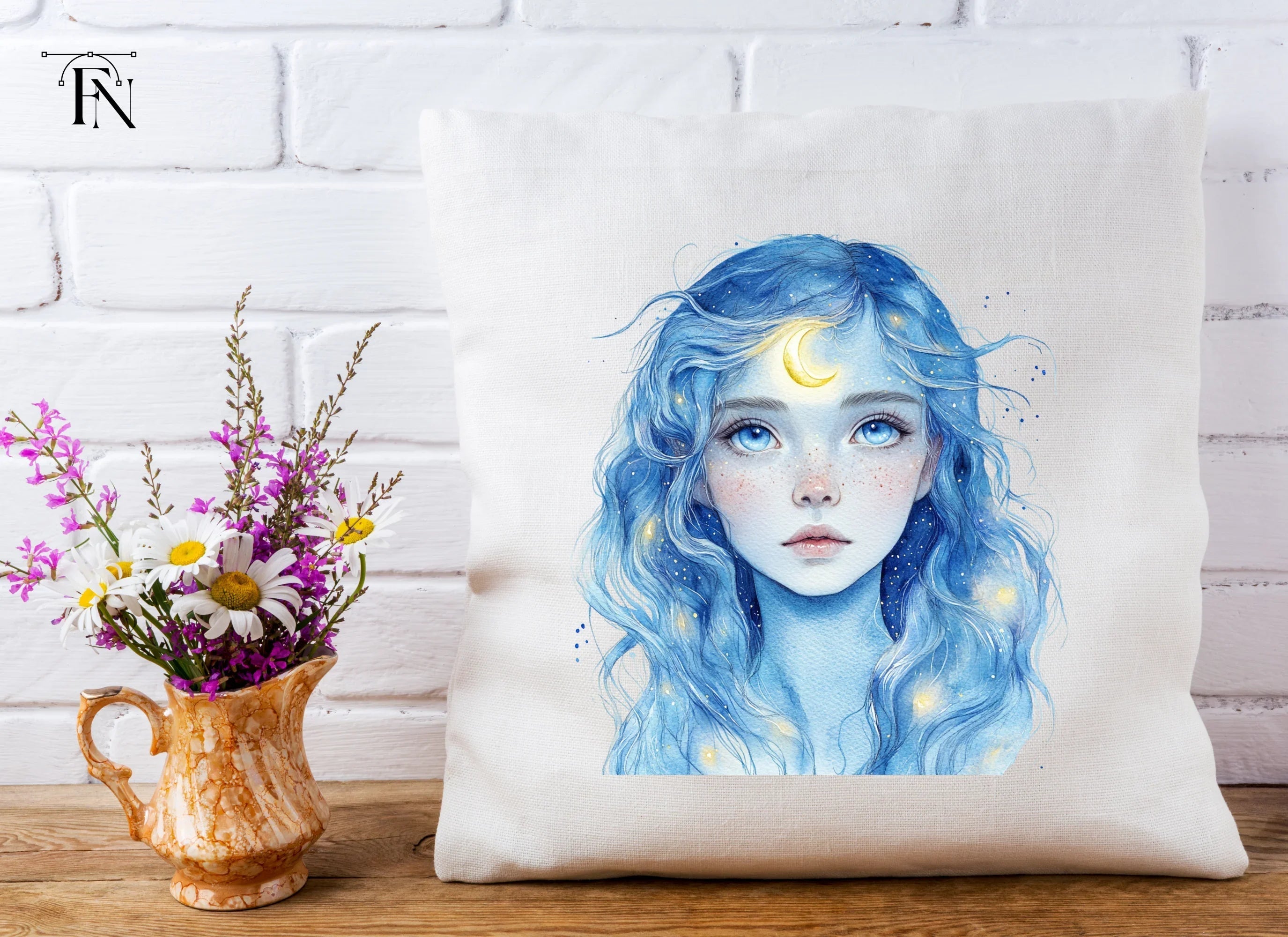 Celestial Blue Haired Girl Clipart Bundle