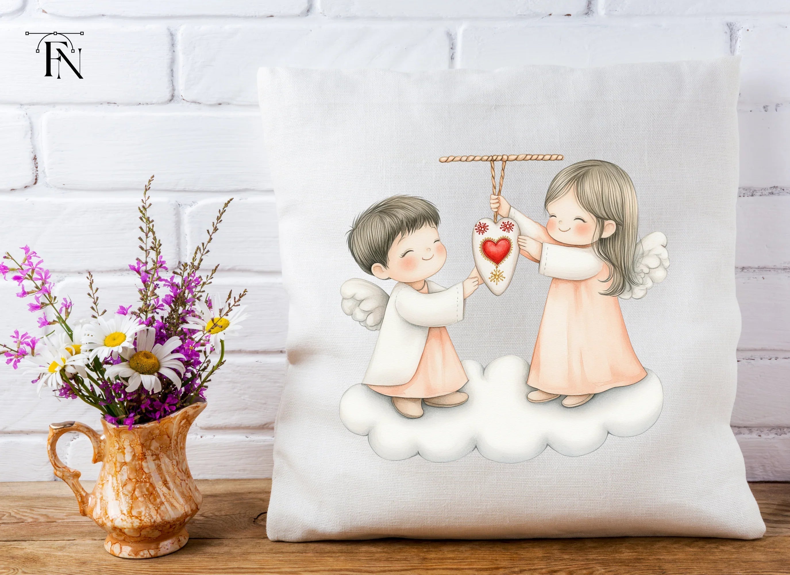 Angels Hanging Hearts Clipart Bundle