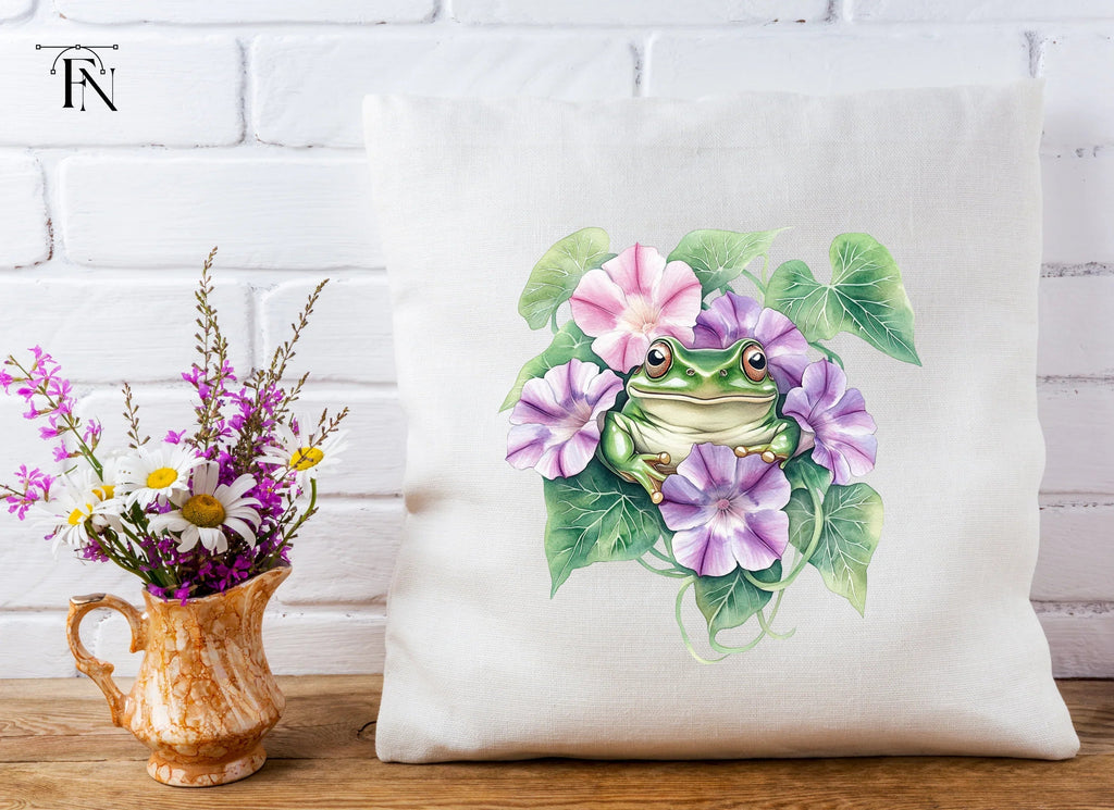 Cute Frogs and Morning Glories Clipart Bundle