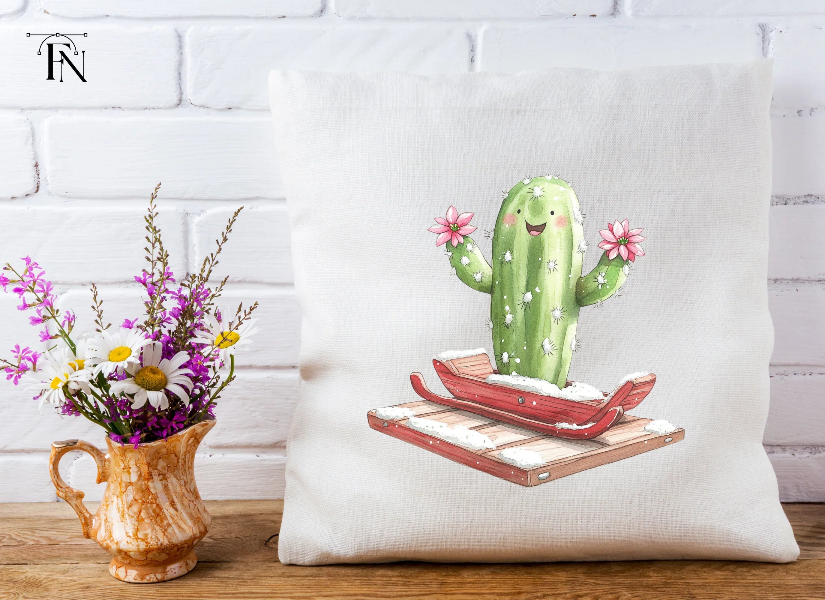Christmas Cactus Sleigh Clipart Bundle