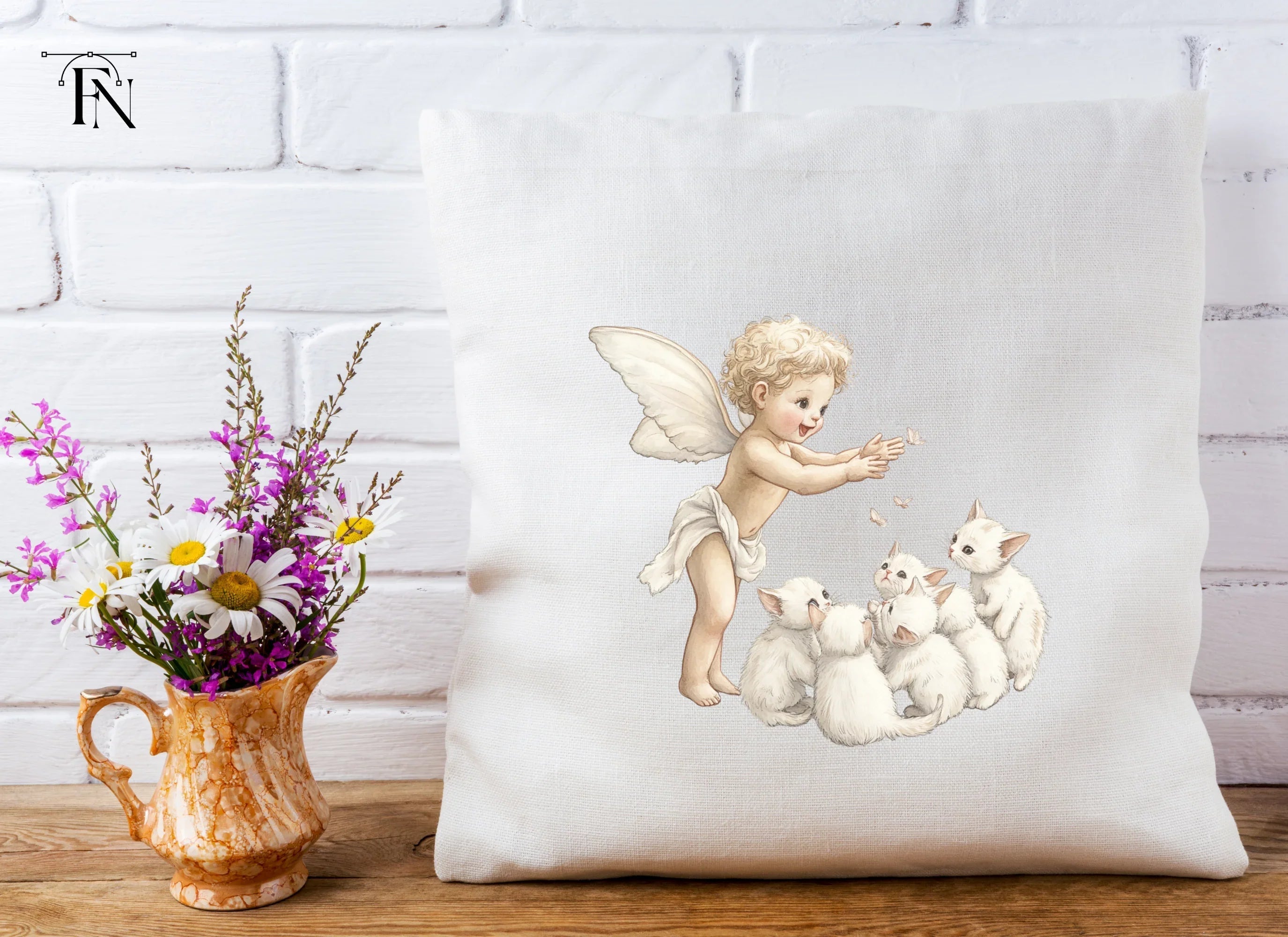 Cute Angel Baby Playing with Kittens Clipart Bundle