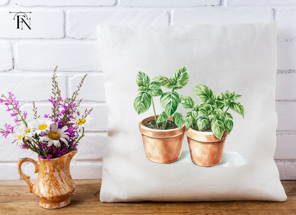 Fresh Basil Plants in Terracotta Pots Clipart Bundle