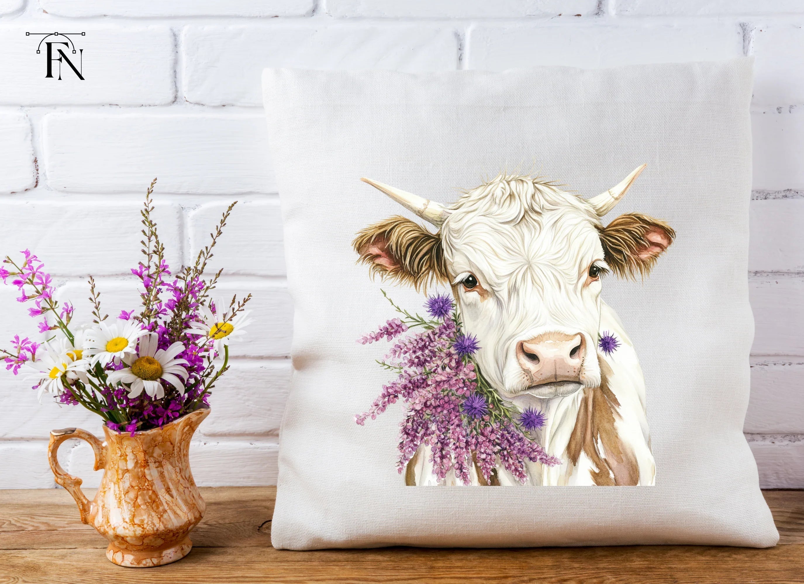 Highland Cow with Lavender Clipart Bundle