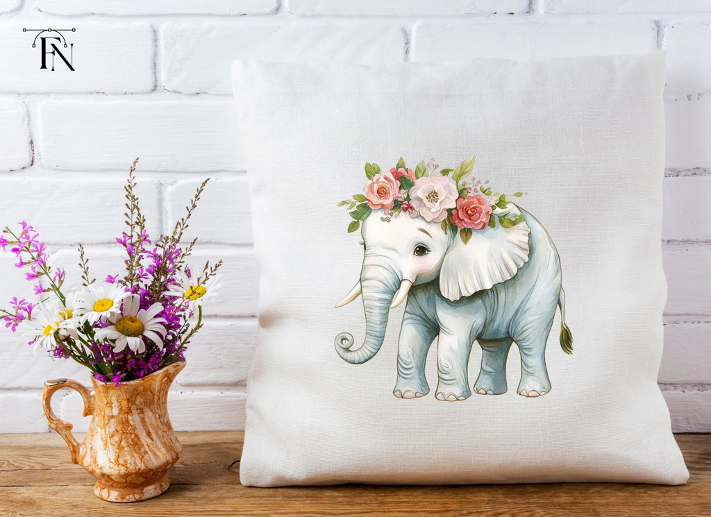 Cute Elephant with Flower Crown Clipart Bundle
