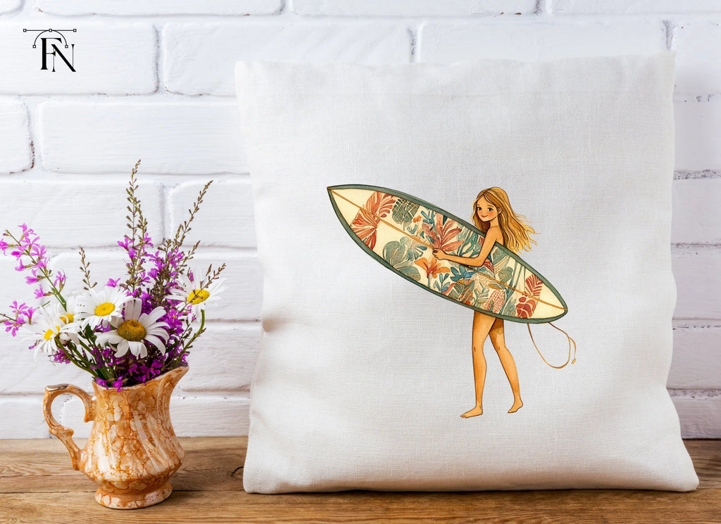 Surfer Girl with Patterned Board Clipart Bundle