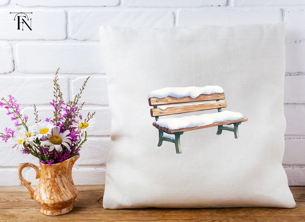 Snowy Wooden Park Bench Clipart Bundle