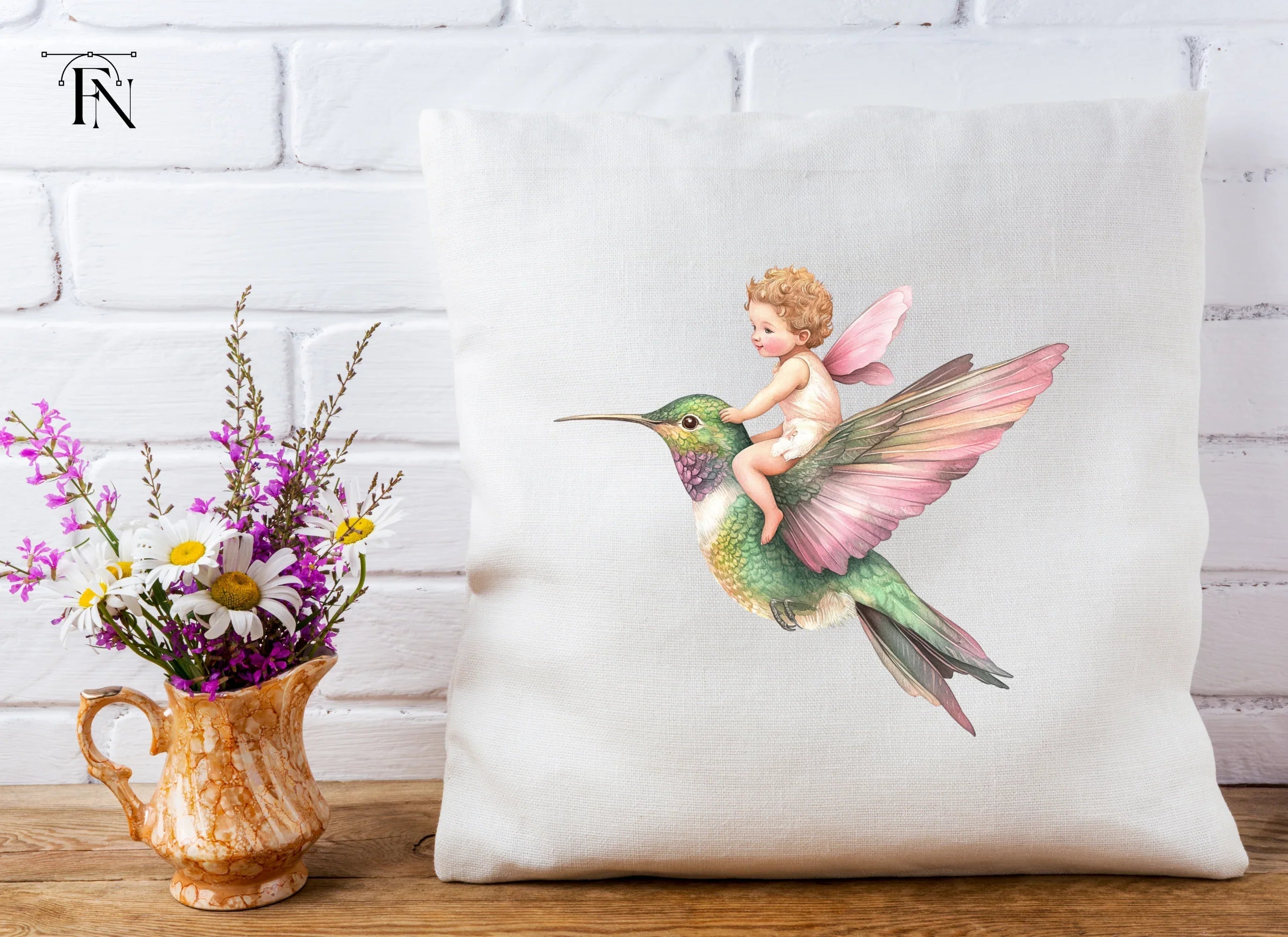 Adorable Cupid Riding Hummingbird Clipart Bundle
