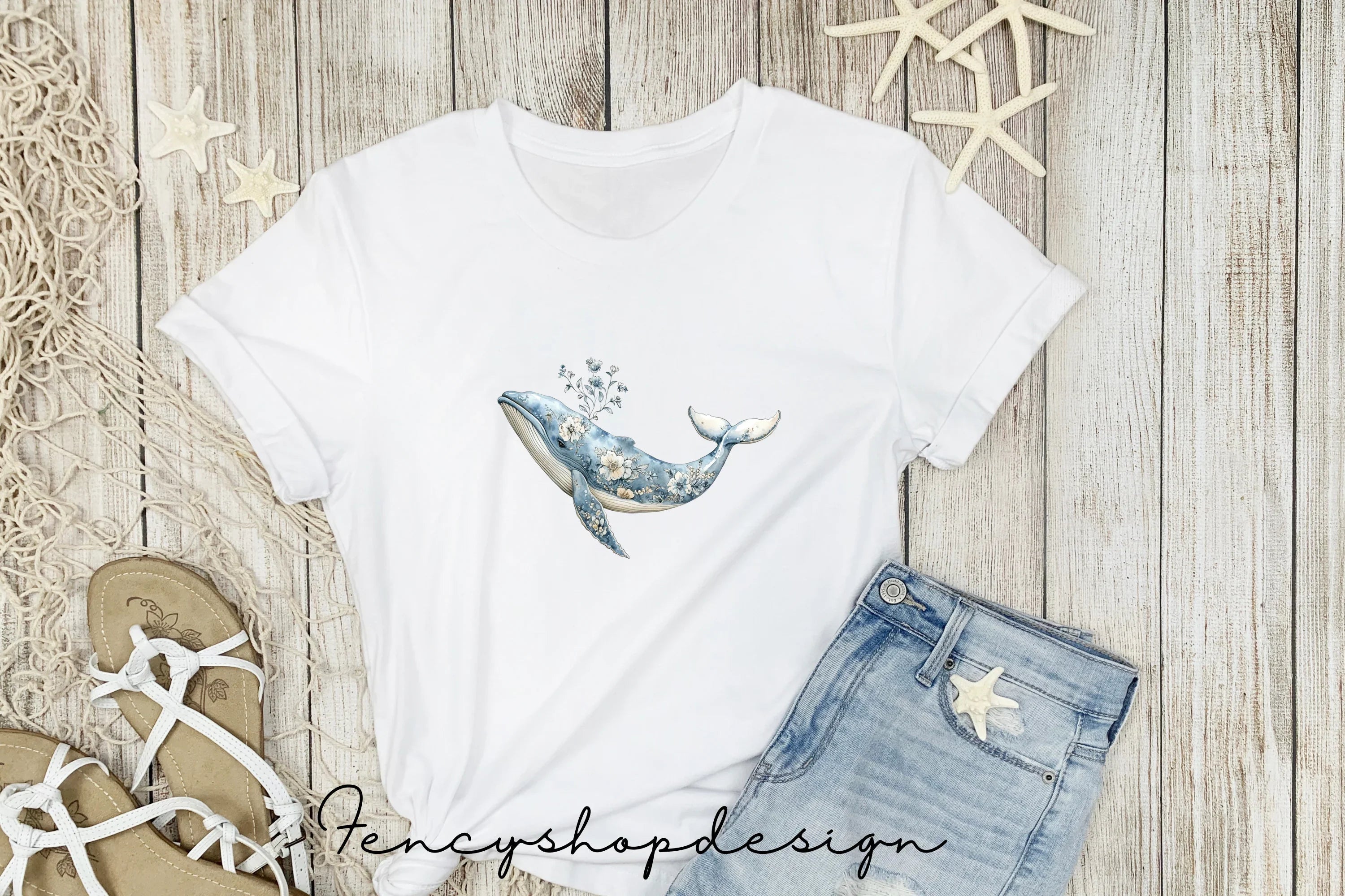 Floral Whales Ocean Clipart Bundle