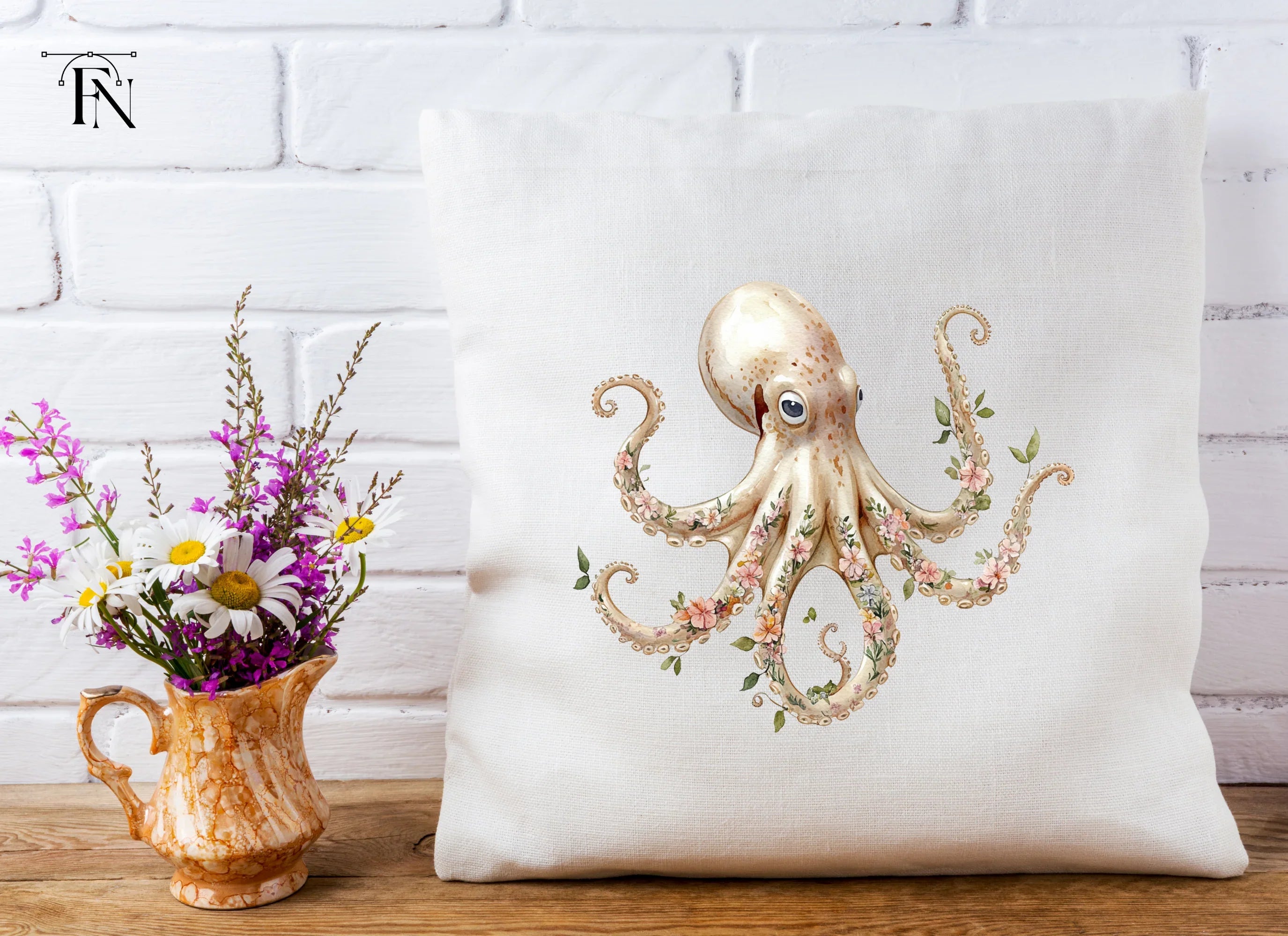 Elegant Floral Octopus Clipart Bundle