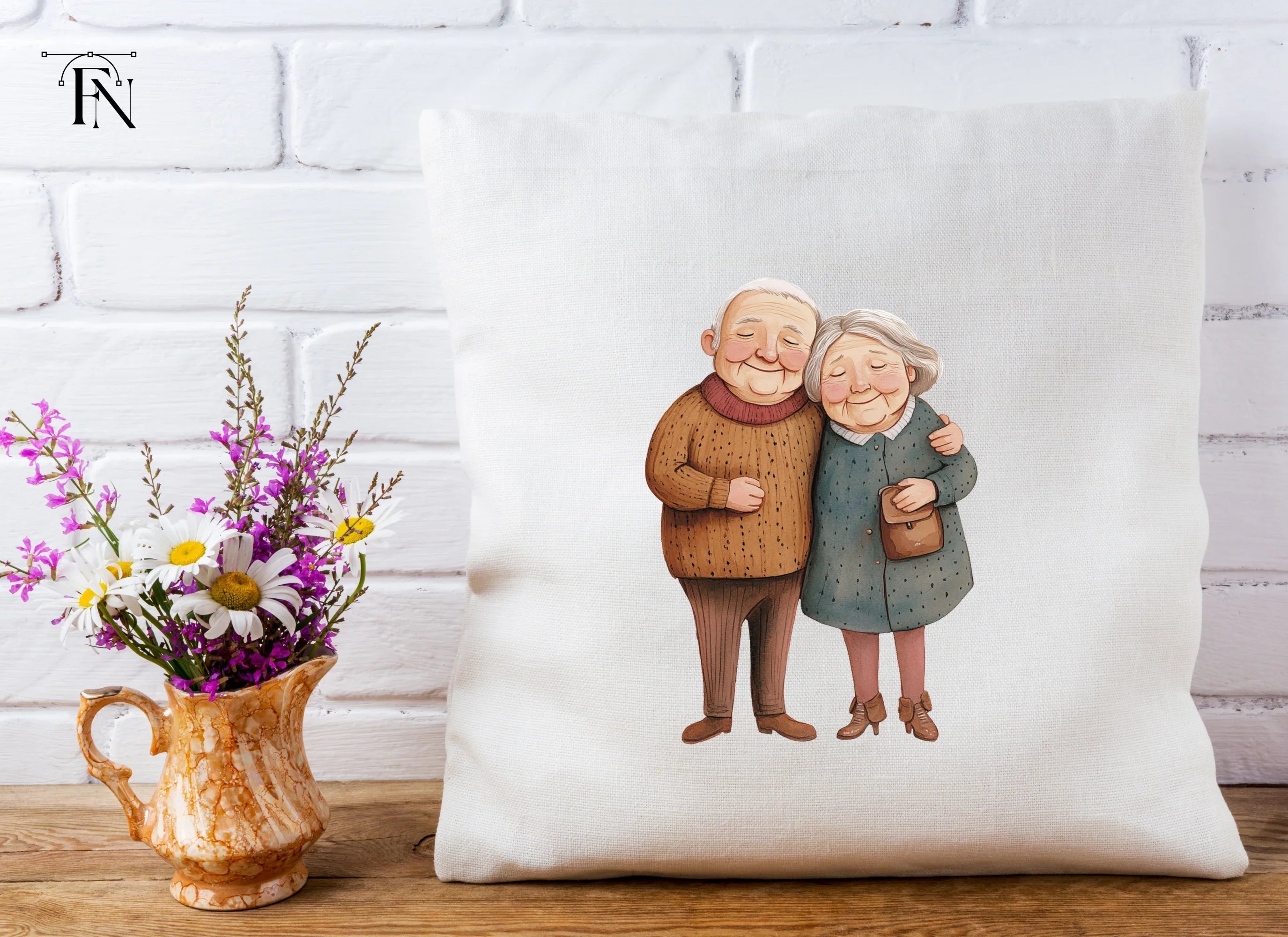 Happy Senior Couples Hugging Clipart Bundle