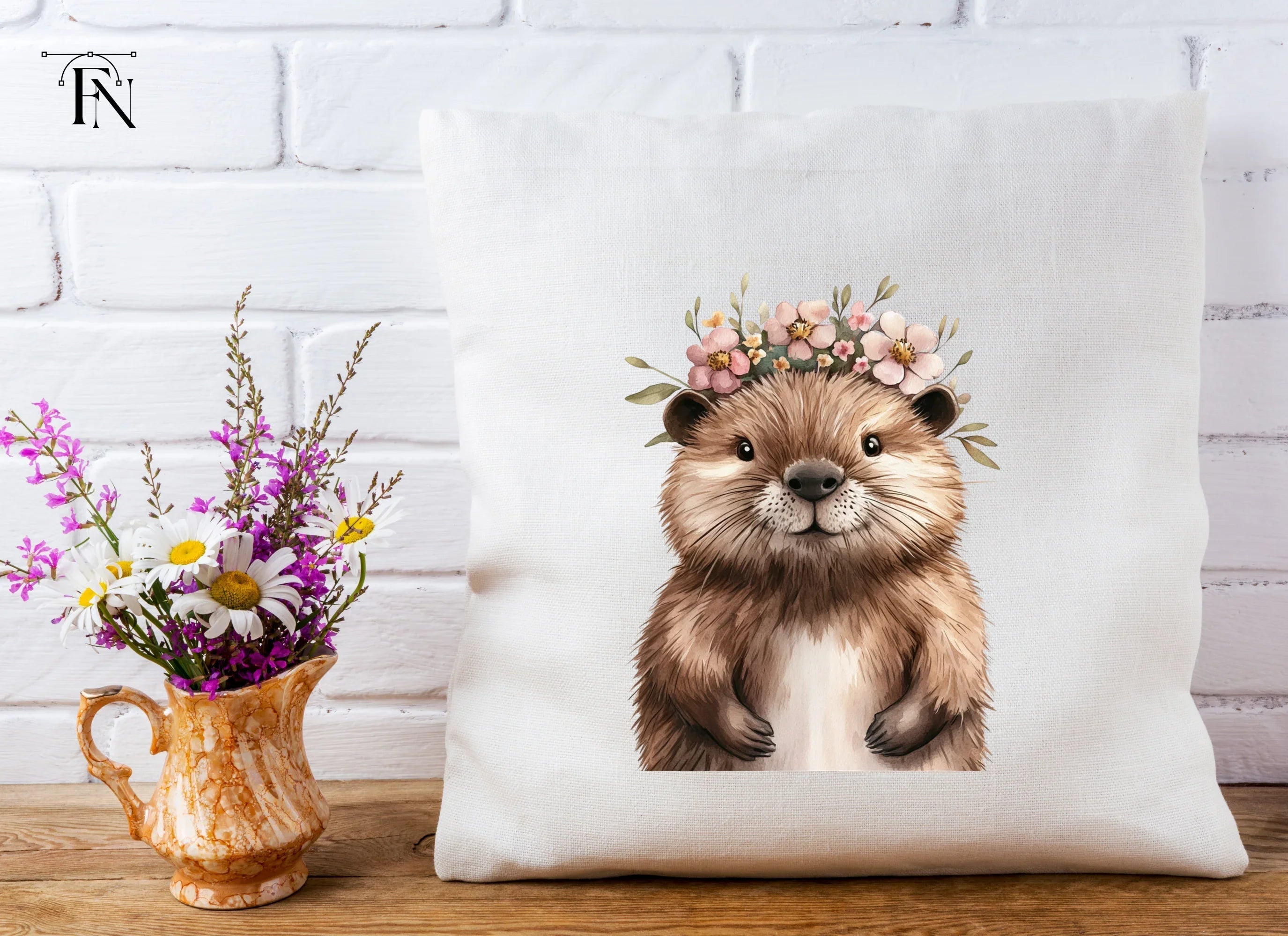 Cute Otter with Flower Crown Clipart Bundle